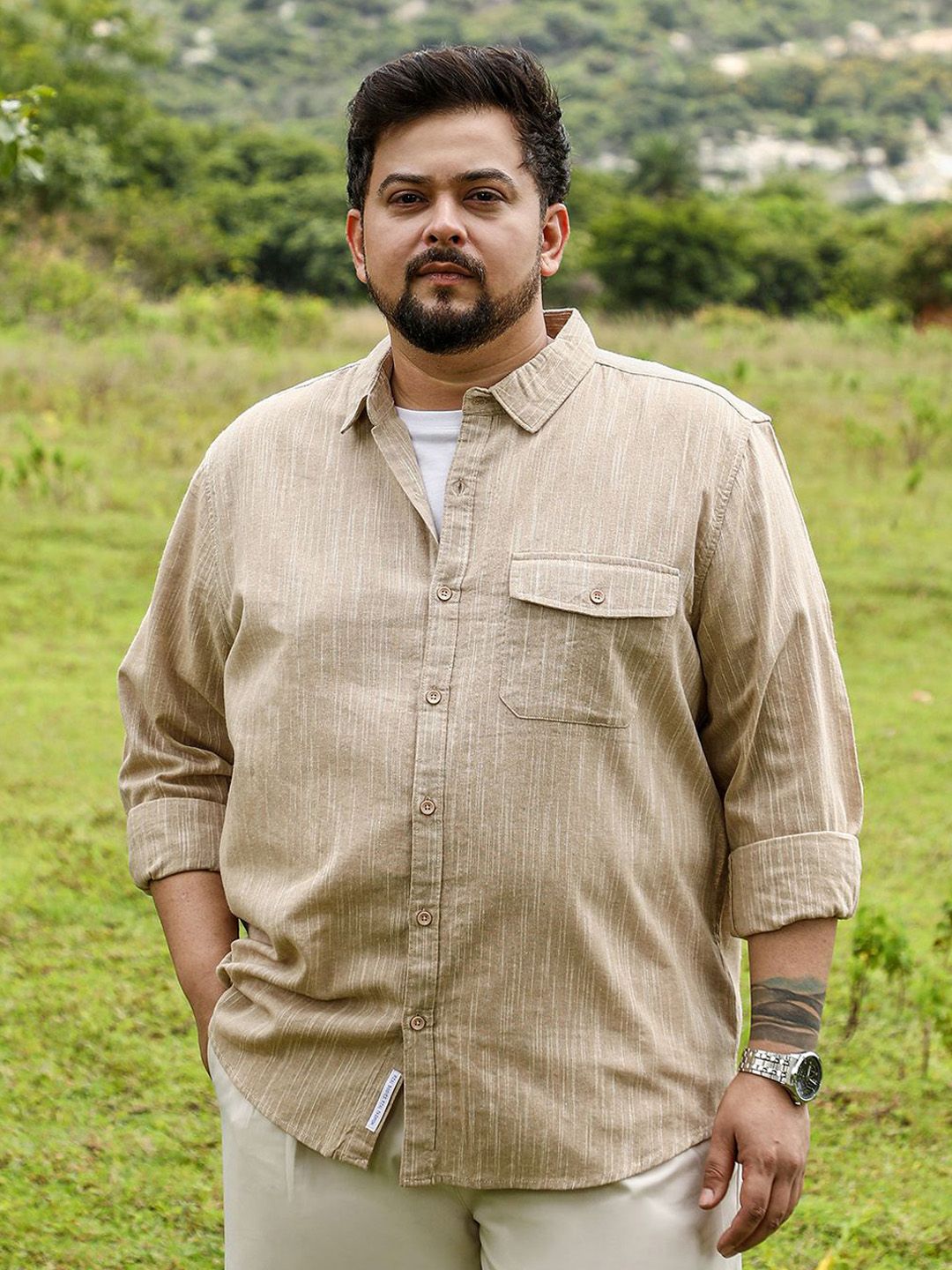 Instafab Plus Men Size Comfort Fit Textured Spread Collar Cotton Casual Shirt-picture-27