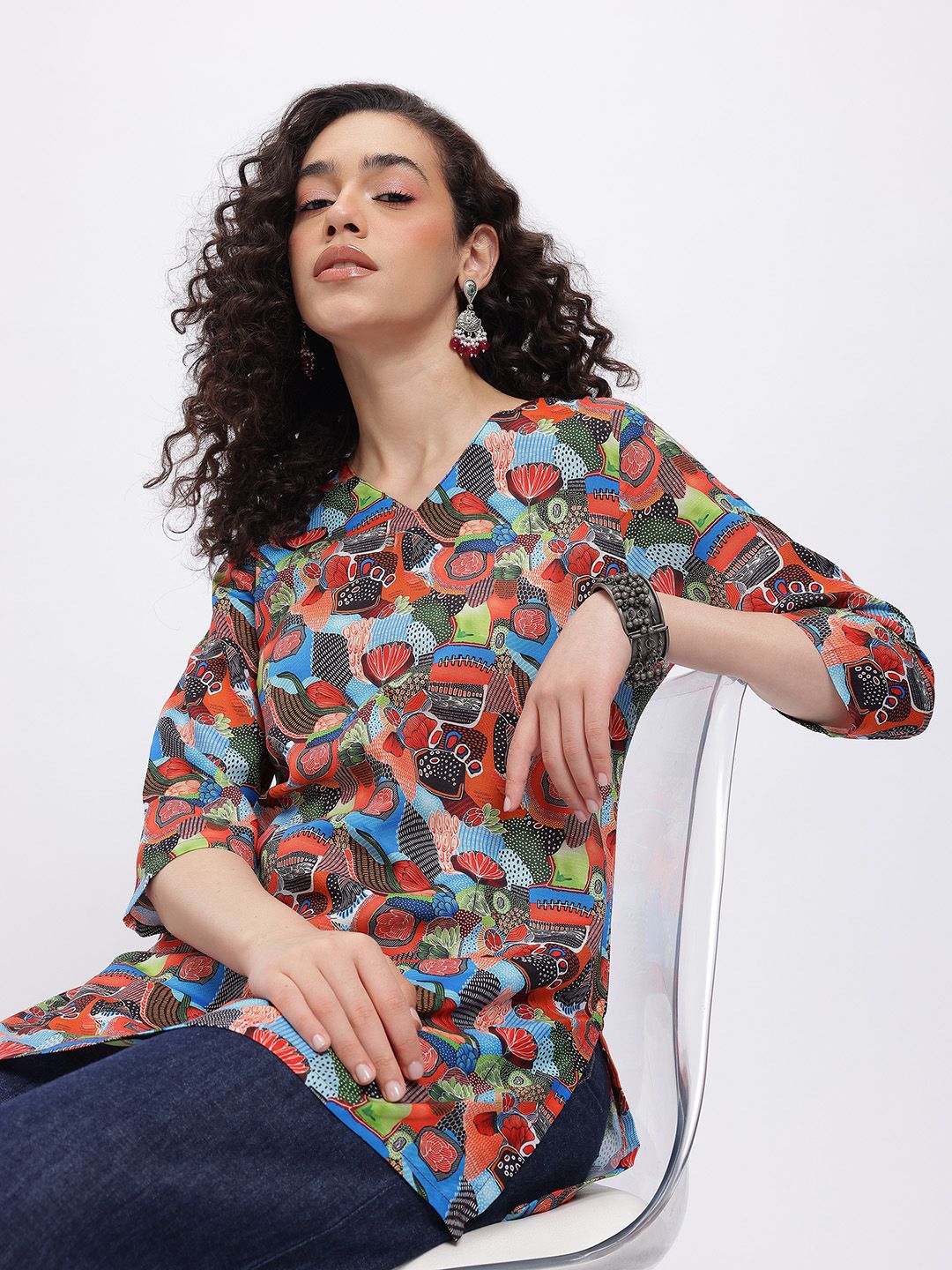 Anouk Rustic Abstract Printed V-Neck Straight Kurta-picture-28