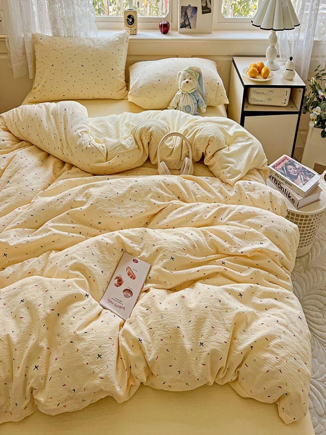 JC HOME Yellow & Blue Quirky 3 Pieces Single Regular Bedding Set-image-2