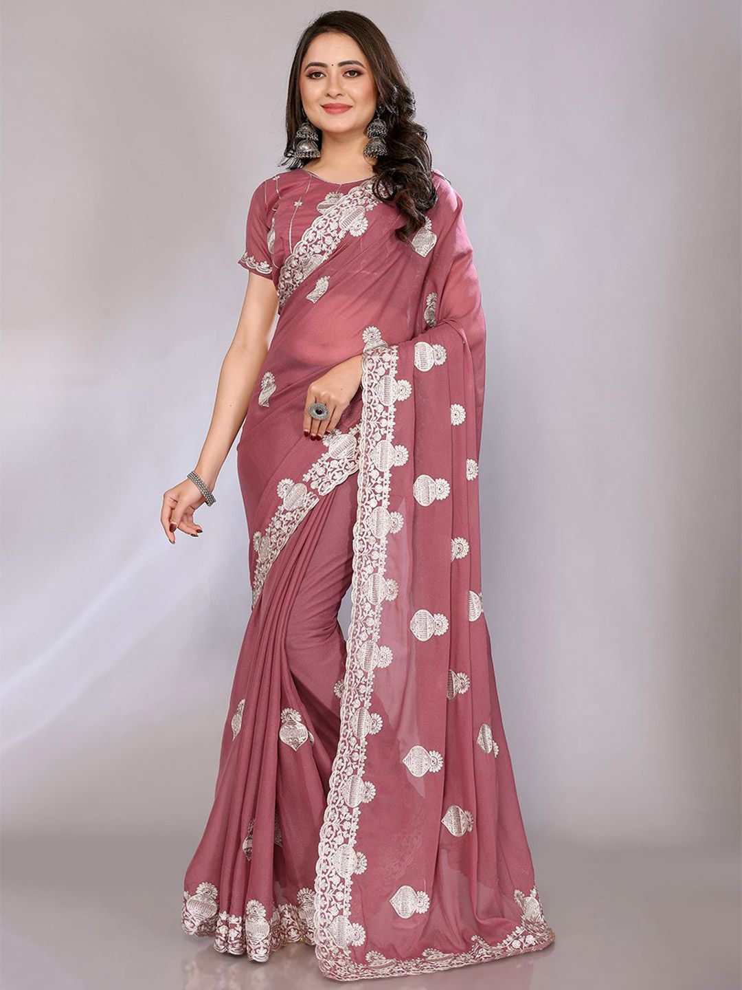 FABMORA Ethnic Motif Embroidered Saree