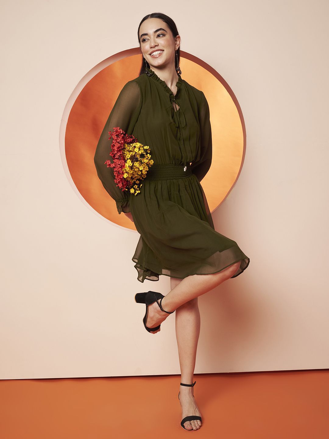 VALBONE Women Tie-Up Neck Ruffled Fit & Flare Mini Dress-picture-29