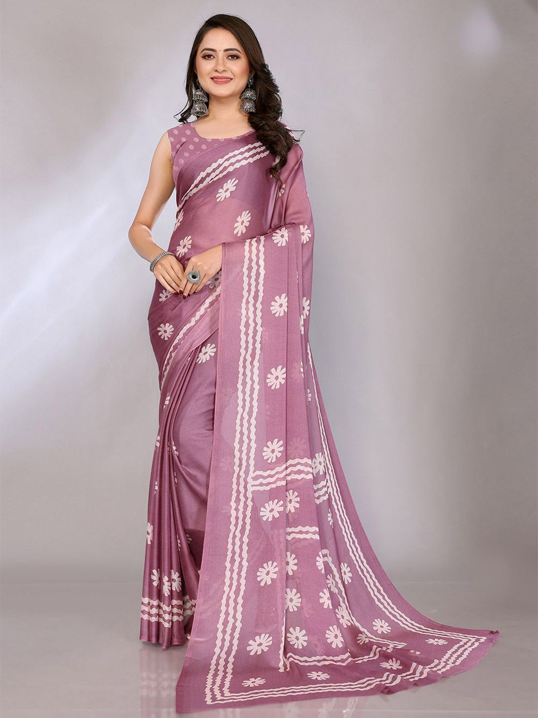 FABMORA Floral Printed Pure Chiffon Saree With Blouse Piece-picture-34
