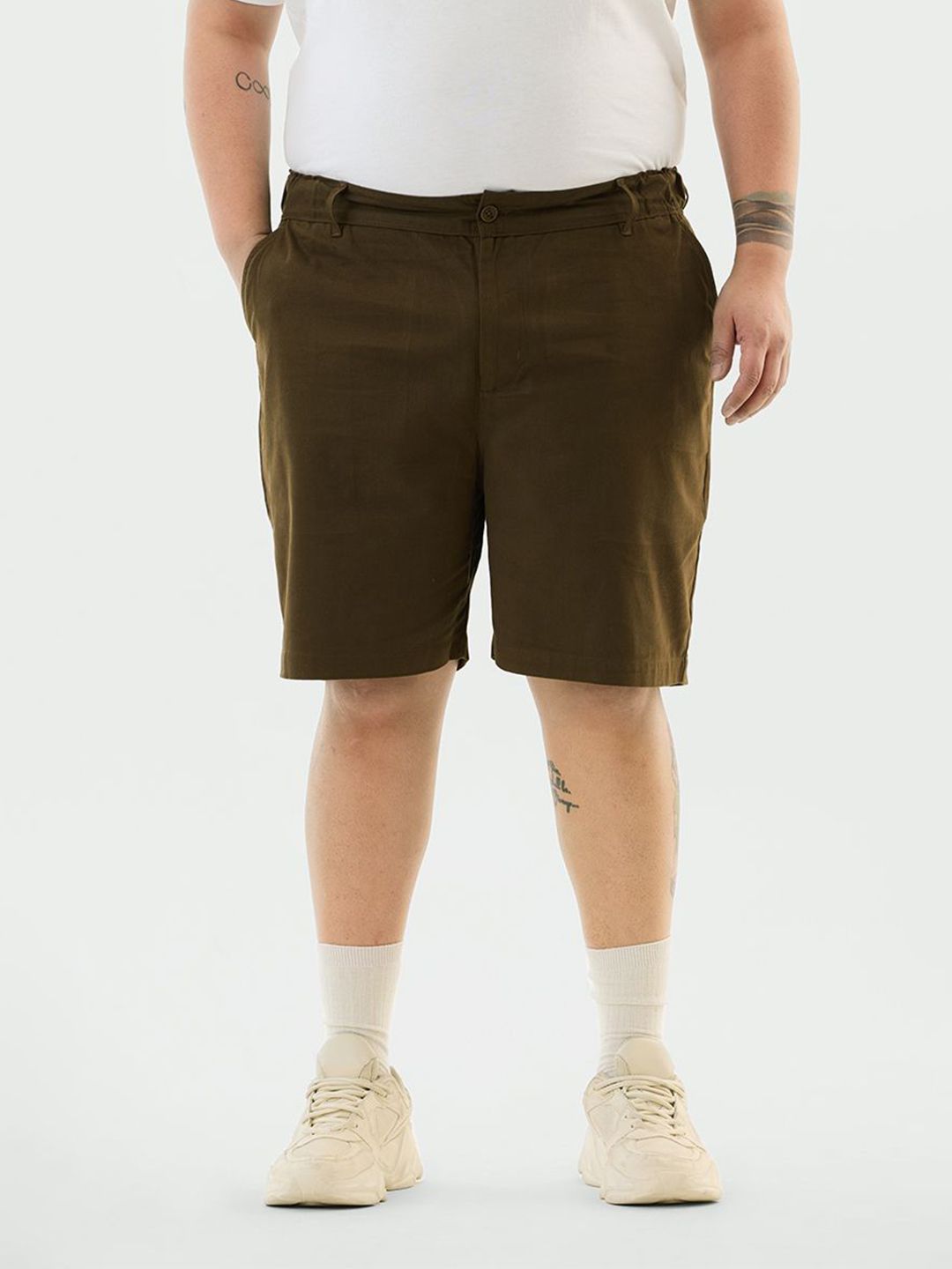 Snitch Men Plus Size Olive Mid-Rise Regular Fit Shorts-picture-19