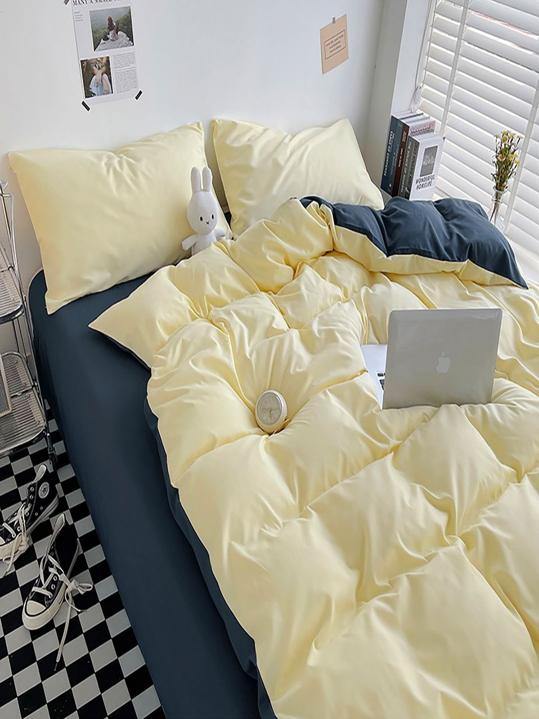 JC HOME Navy Blue & Cream AC Room Single Bedding Set-picture-45