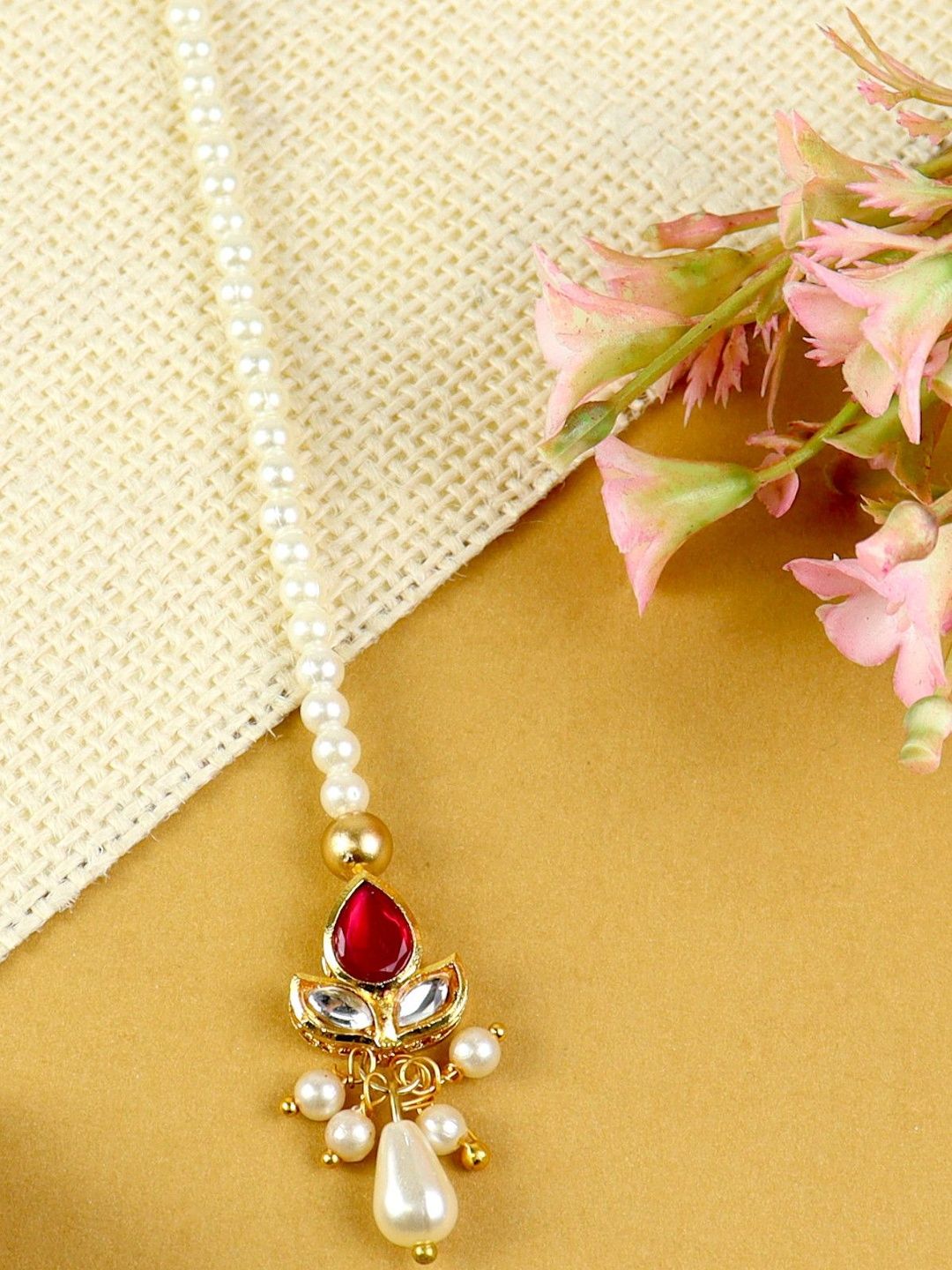 Asthetika Kids Girls Gold-Plated Kundan Studded Maang Tikka Head Jewellery-picture-22