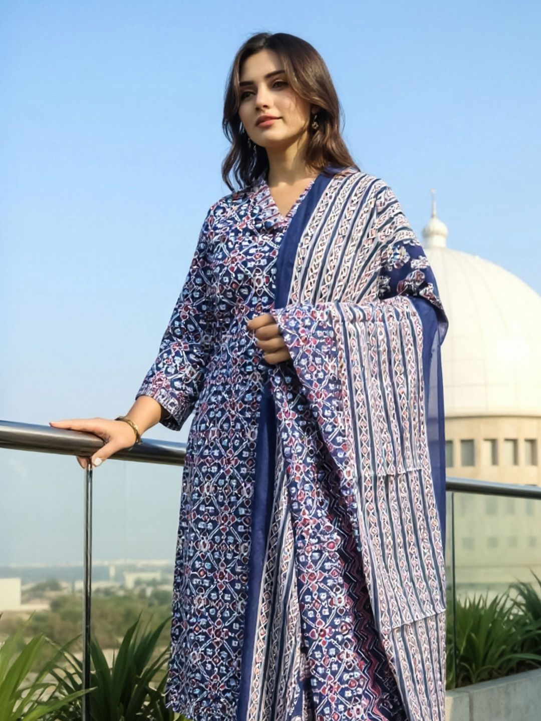 Indo Era Women Ethnic Motifs Printed Pure Cotton Straight Kurta with Trousers & Dupatta-picture-17