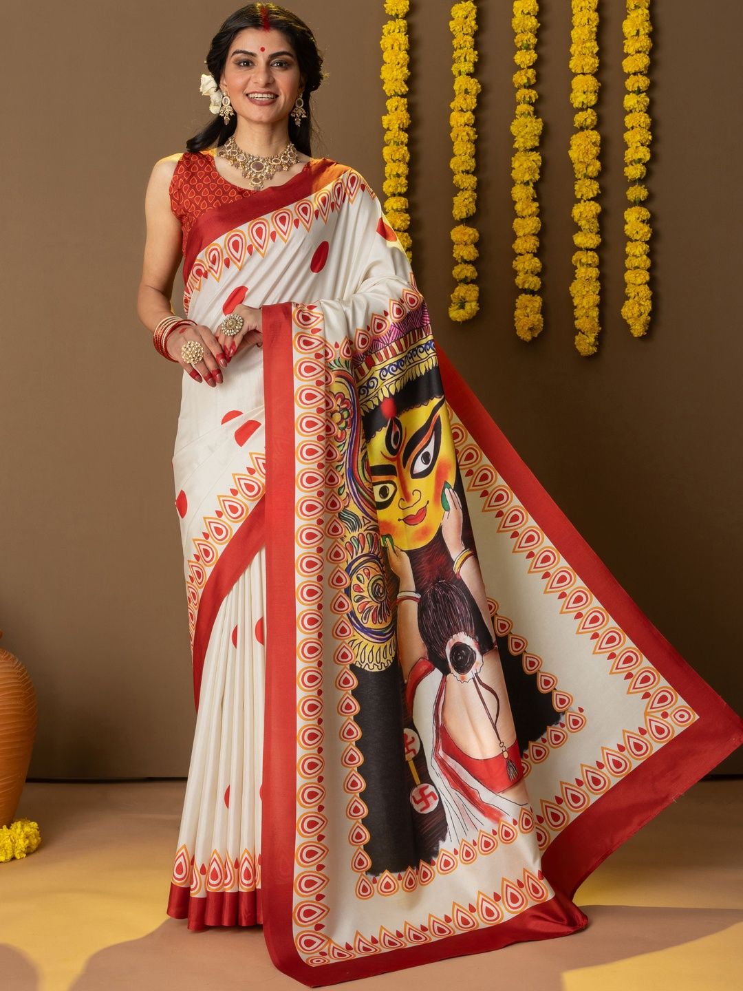 rachna Durga Face Prints Dola Silk Ready To Wear Saree-picture-28