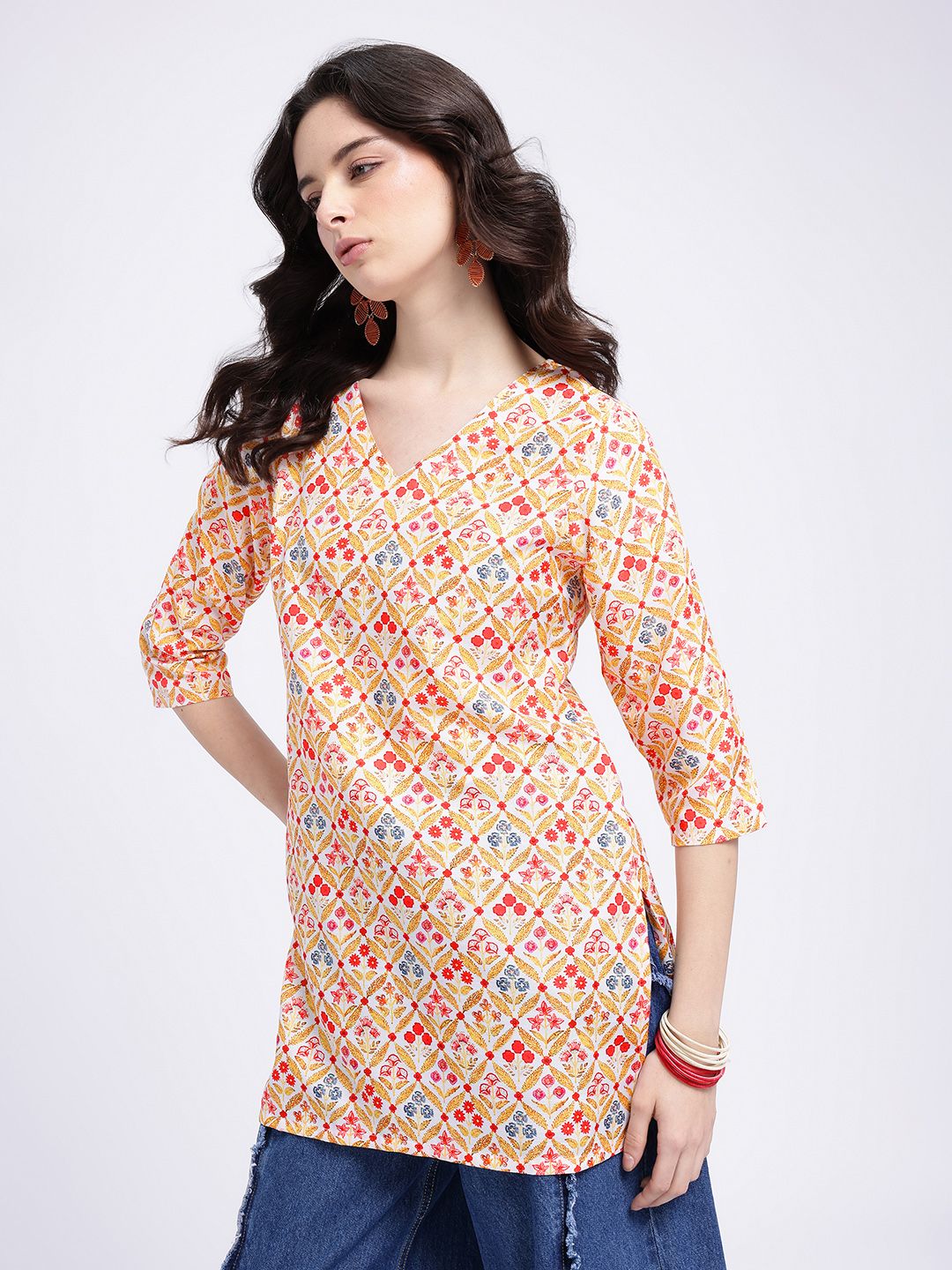 Anouk Rustic Floral Print V-Neck Straight Kurti-picture-30
