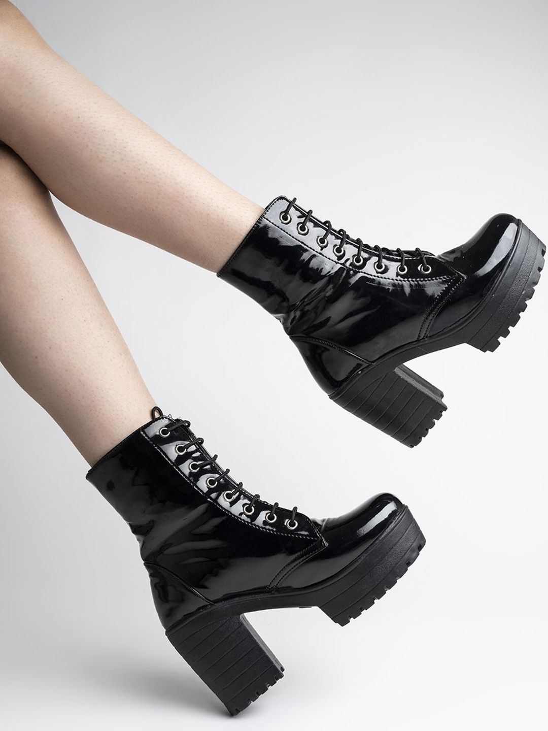Shoetopia Women Black Solid Lace-Up Boots-image-40