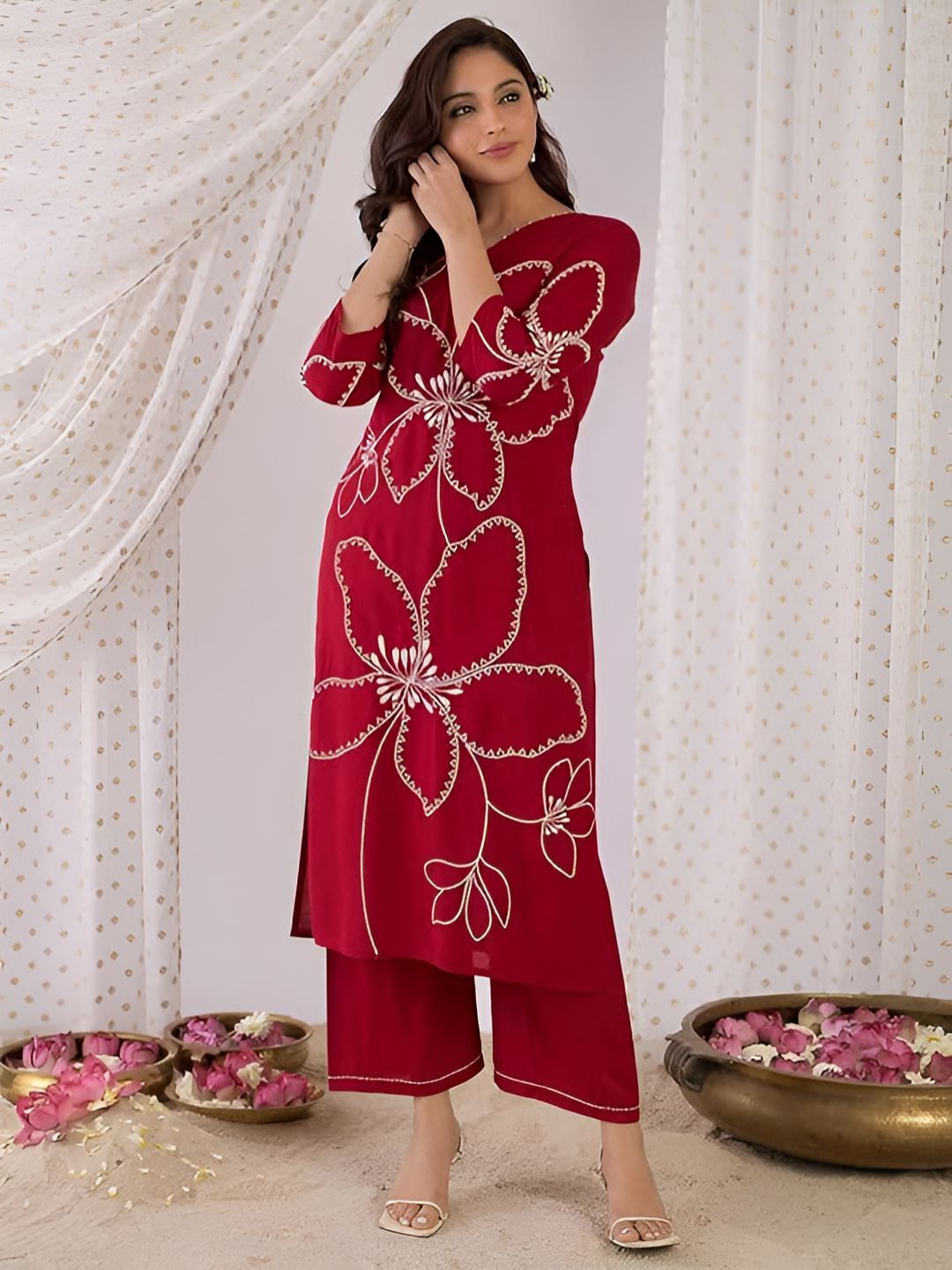 MILAAV Women Floral Embroidered Kurta with Palazzos-picture-24
