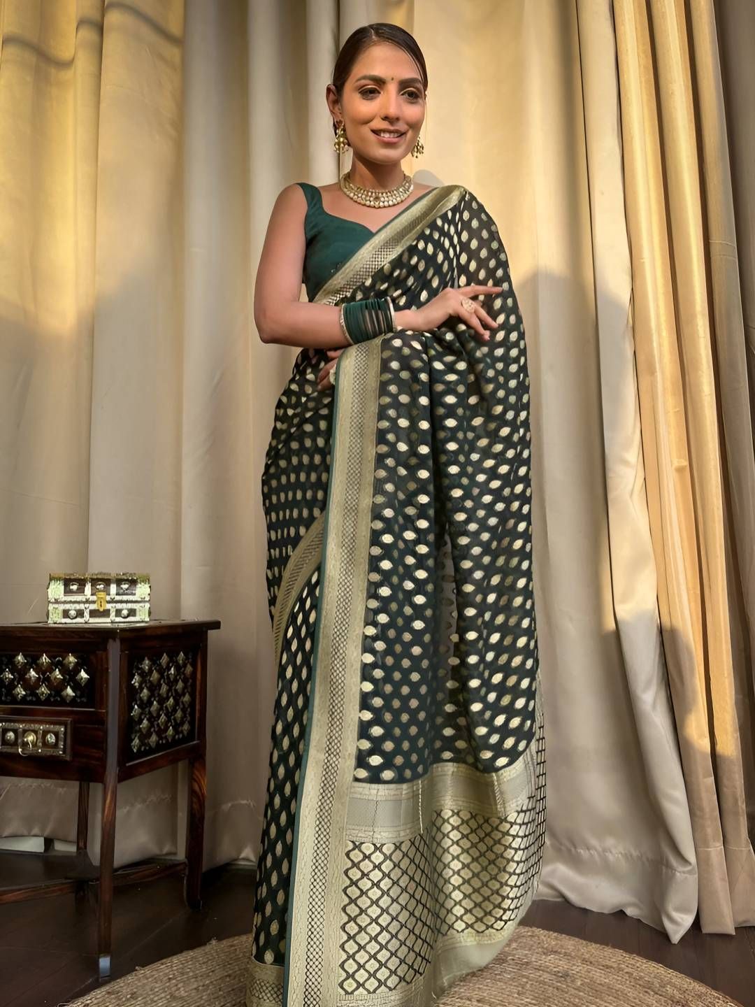 SWEETPEL Ethnic Motifs Woven Design Zari Banarasi Saree-picture-23