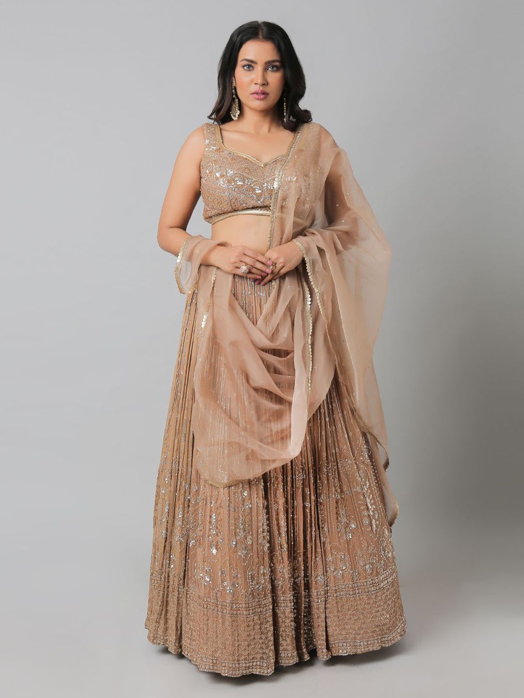 PUSHP PARIDHAN Embroidered Sequinned Ready To Wear Lehenga & Blouse With Dupatta-picture-26