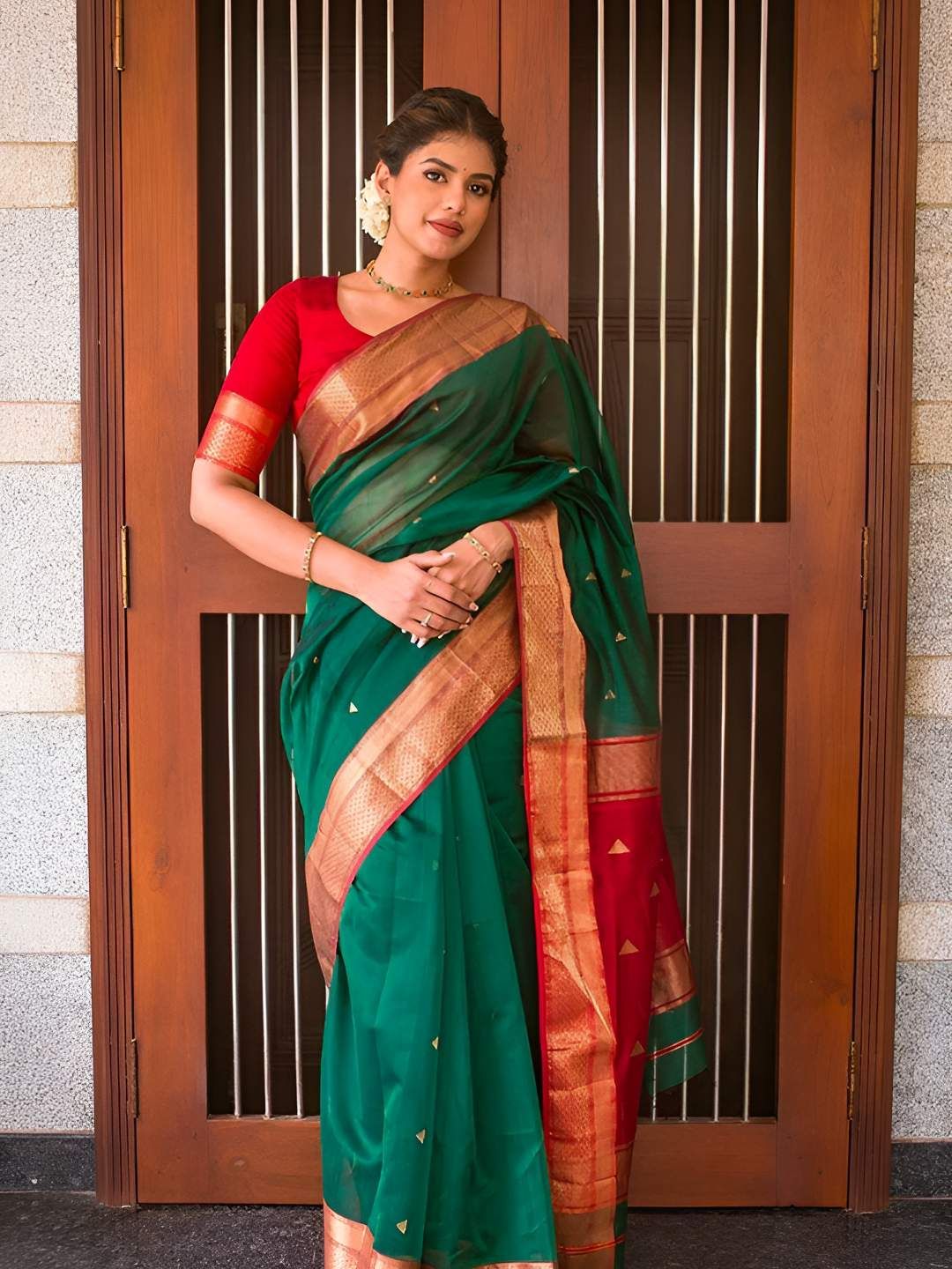 SWEETPEL Geometric Woven Design Zari Banarasi Saree-picture-22