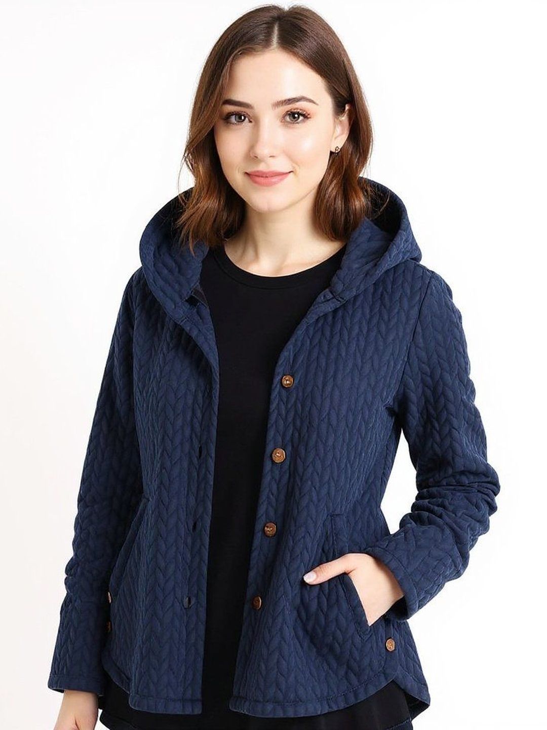HERE&NOW Self Design Hooded Open Front Jacket-picture-52