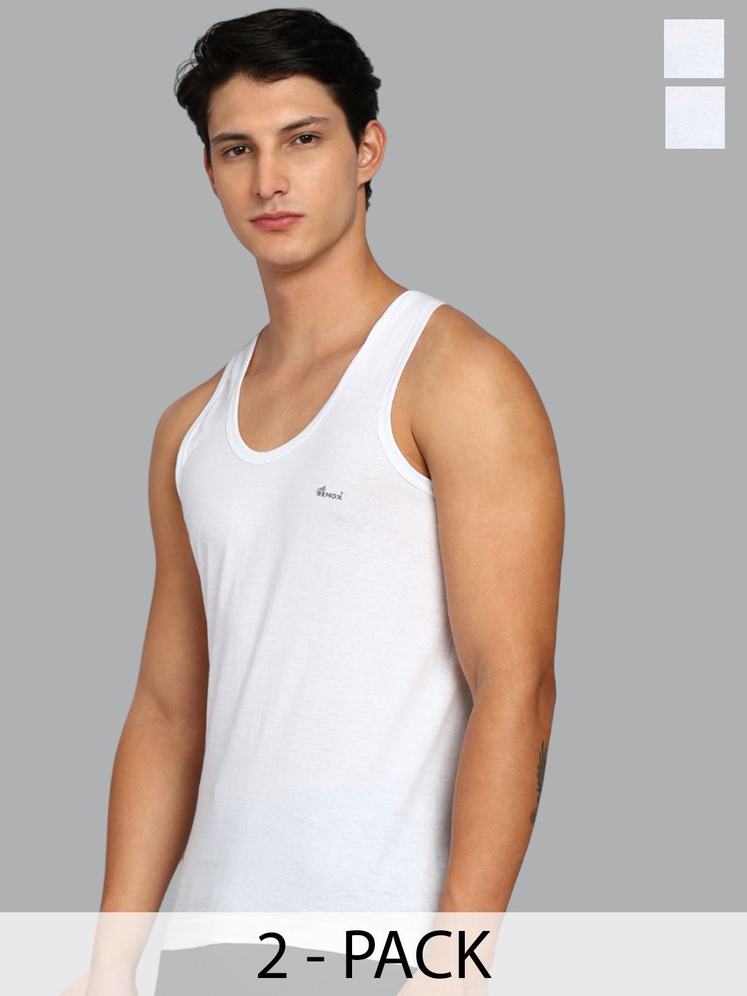Renox Pack Of 2 Men Solid Scoop Neck Pure Cotton Basic Innerwear Vests-picture-14