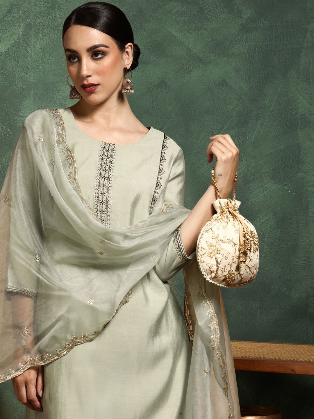 Varanga Women Ethnic Motifs Embroidered Kurta With Trousers & Dupatta Kurta Sets-picture-14