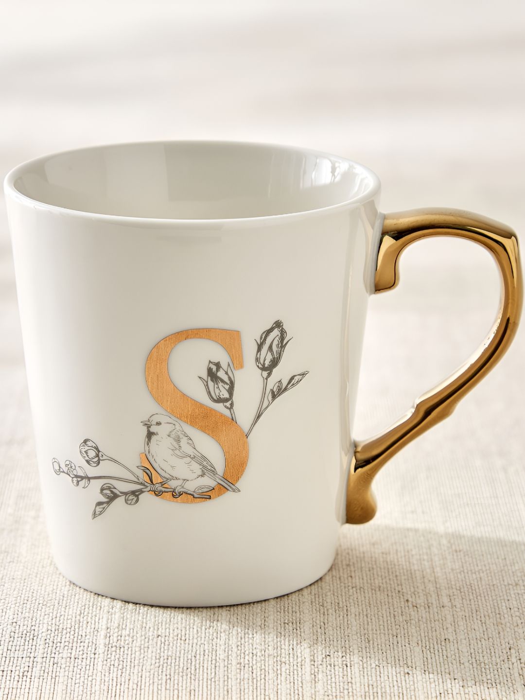 Home Centre Alphaa White & Gold-Toned S Printed Glossy Mug 350ml-image-6