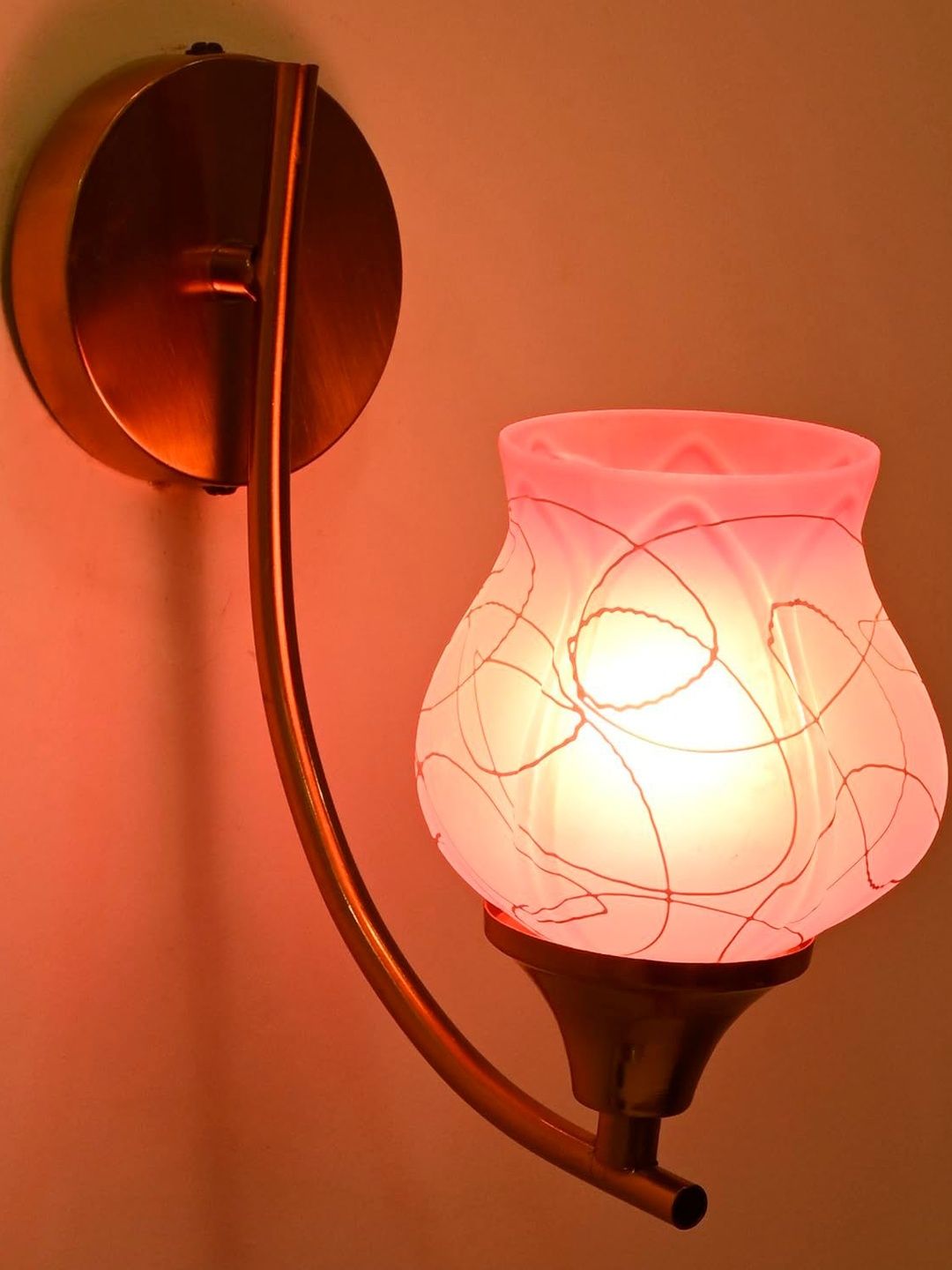 1ST TIME Pink & White Printed Glass Cylinder Shaped Decorative Wall Lamp-picture-29