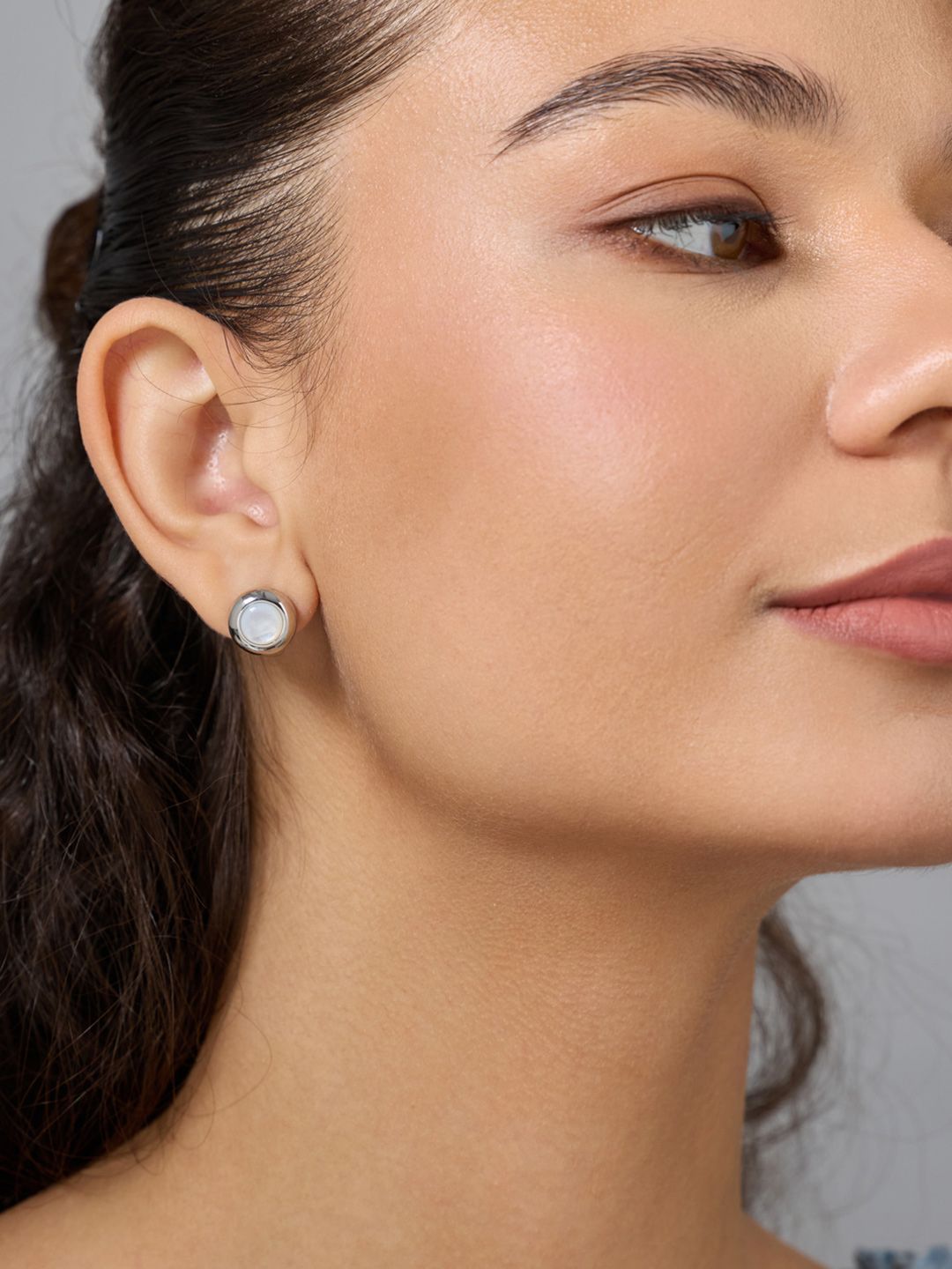 Kushal's Fashion Jewellery Rhodium-Plated Circular Shaped Enamelled Studs Earrings-picture-11