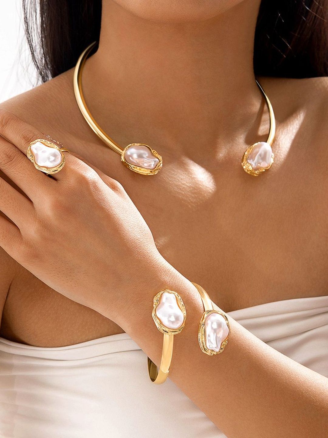 Shining Diva Fashion Gold-Plated Pearls Beaded Jewellery Set-picture-20