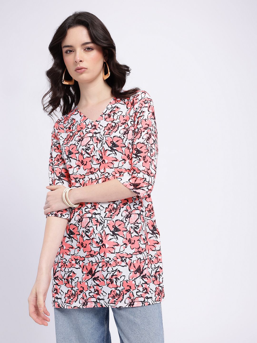 Anouk Rustic Indie Floral Printed V-Neck Kurti-image-43