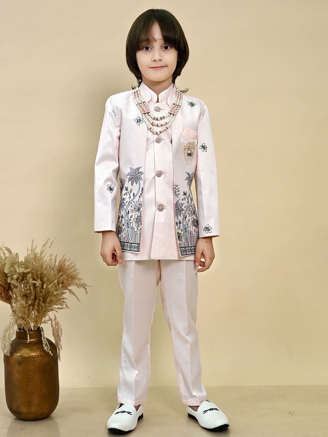 BT DEZINES Boys Satin Floral Embroidered Sherwani Set-image-49