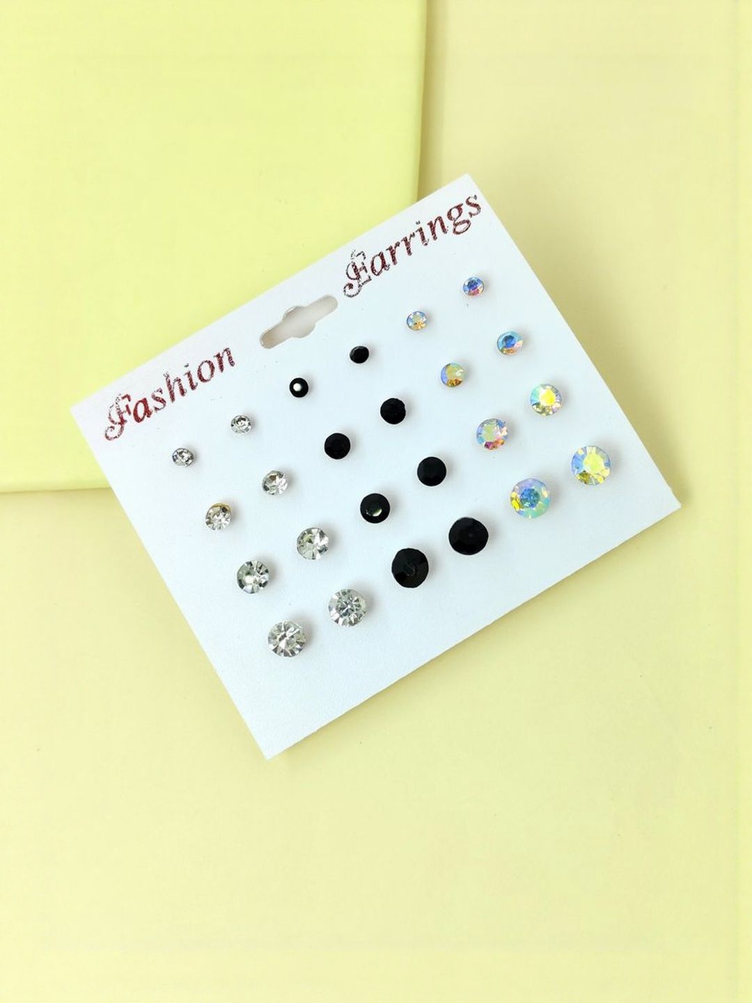 Shivarth Women Multi Colored 12 Pairs Small Rhinestone Ear Studs-picture-23