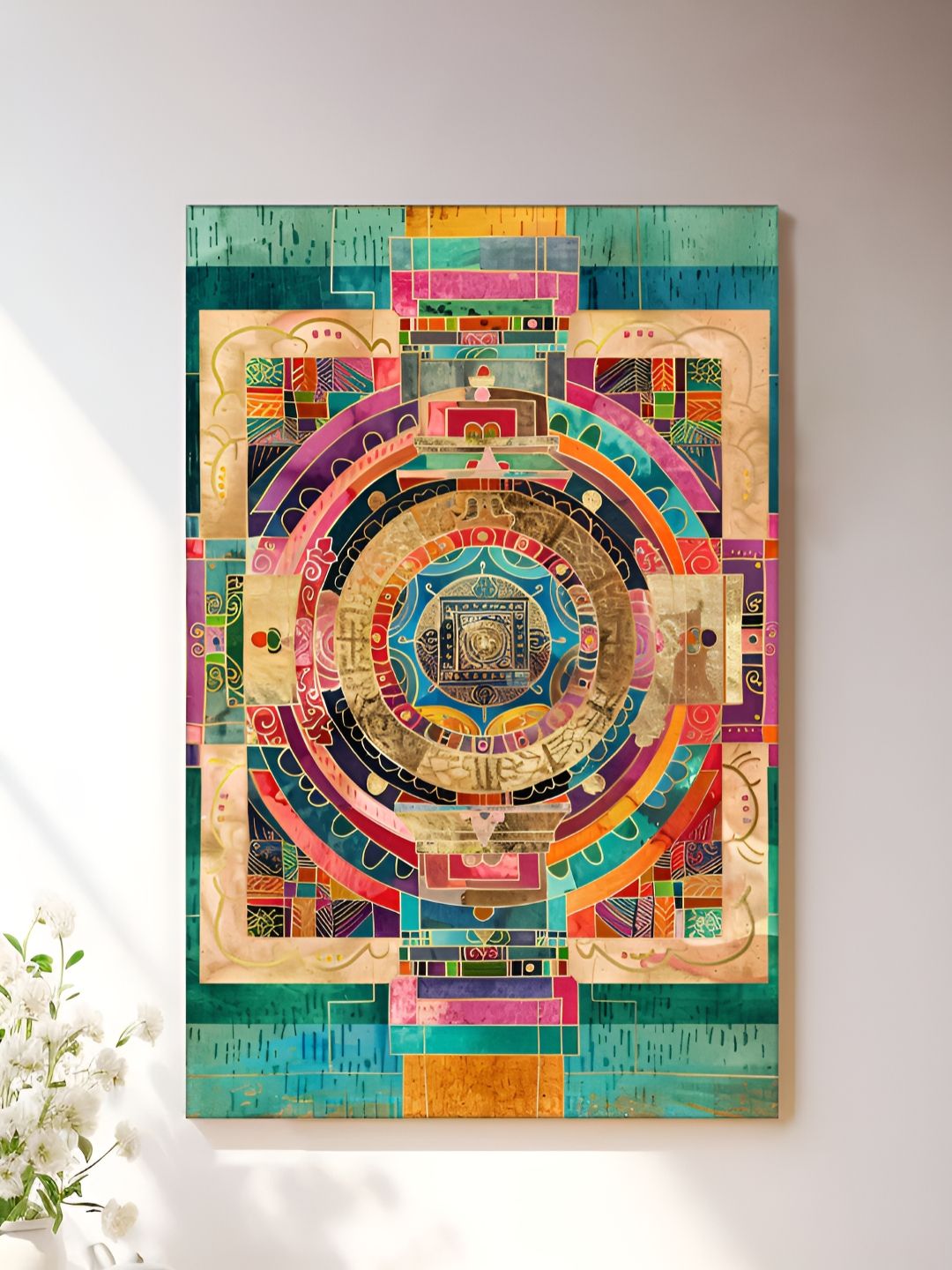 Art Street Beige & Green Abstract Yantra Canvas Wall Art-picture-30