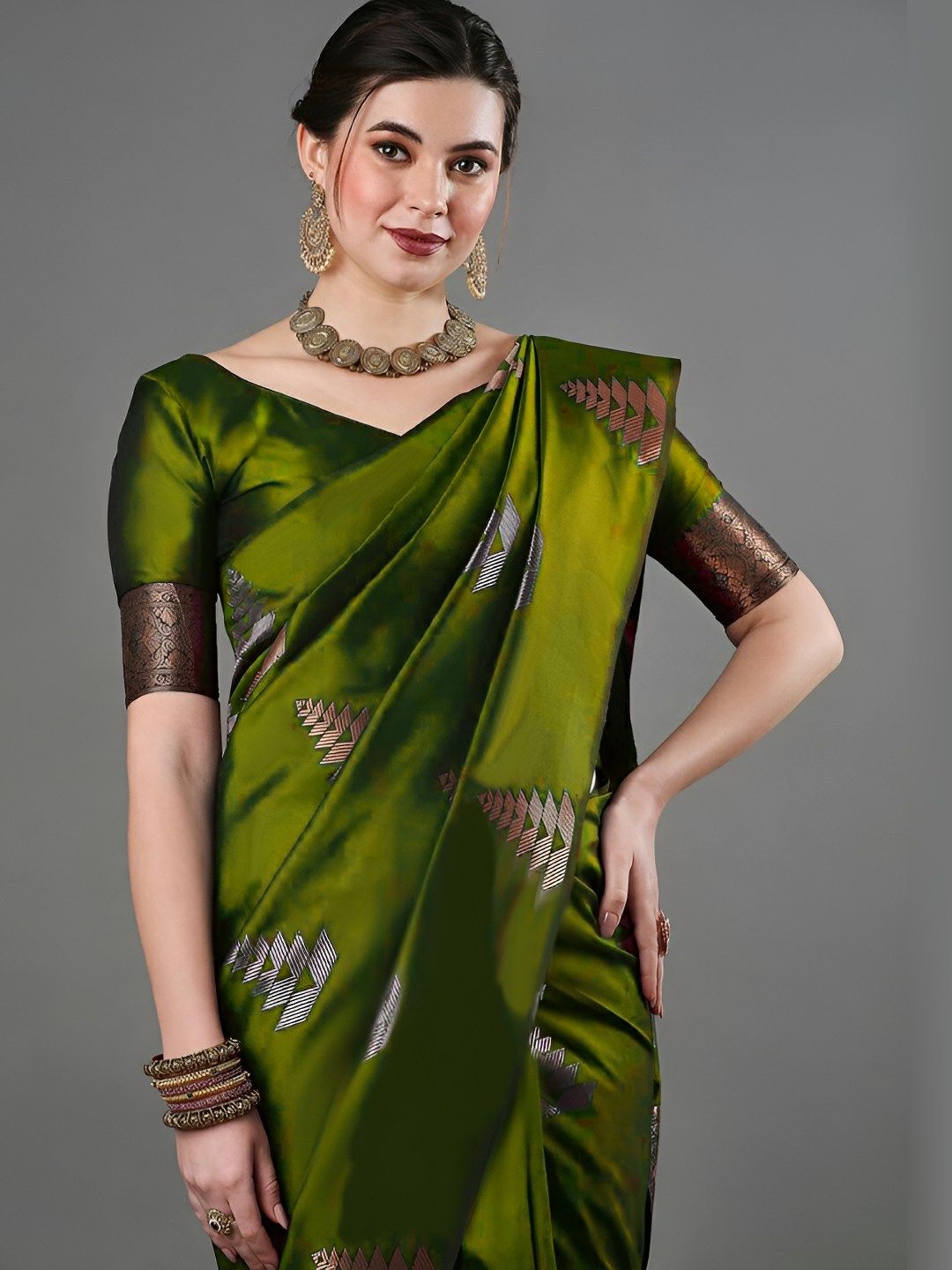 SWEETPEL Ethnic Motifs Woven Design Zari Banarasi Saree-picture-10