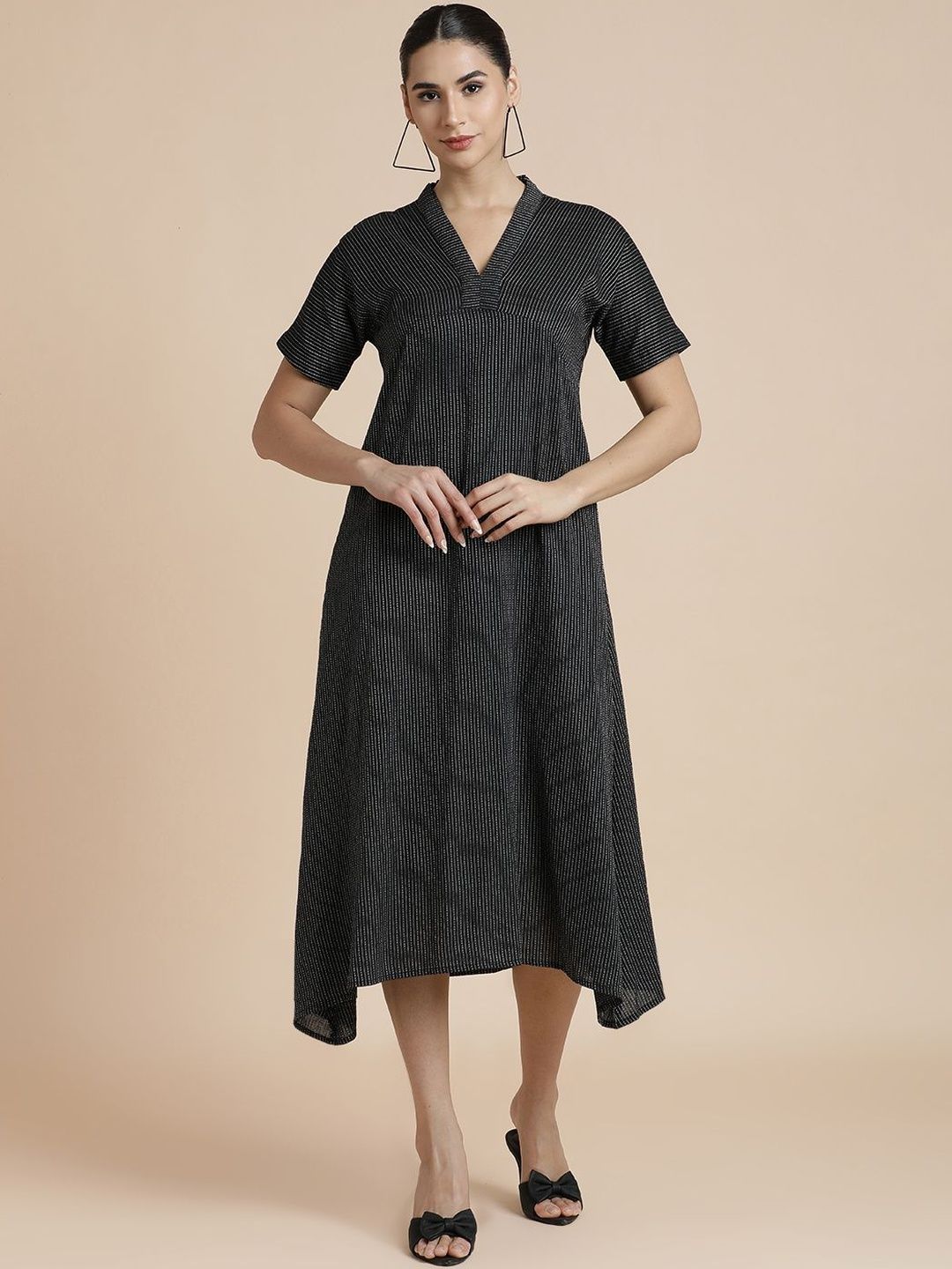 BLACK & BLAH BLAH Printed Striped A-Line Midi Dress-picture-31