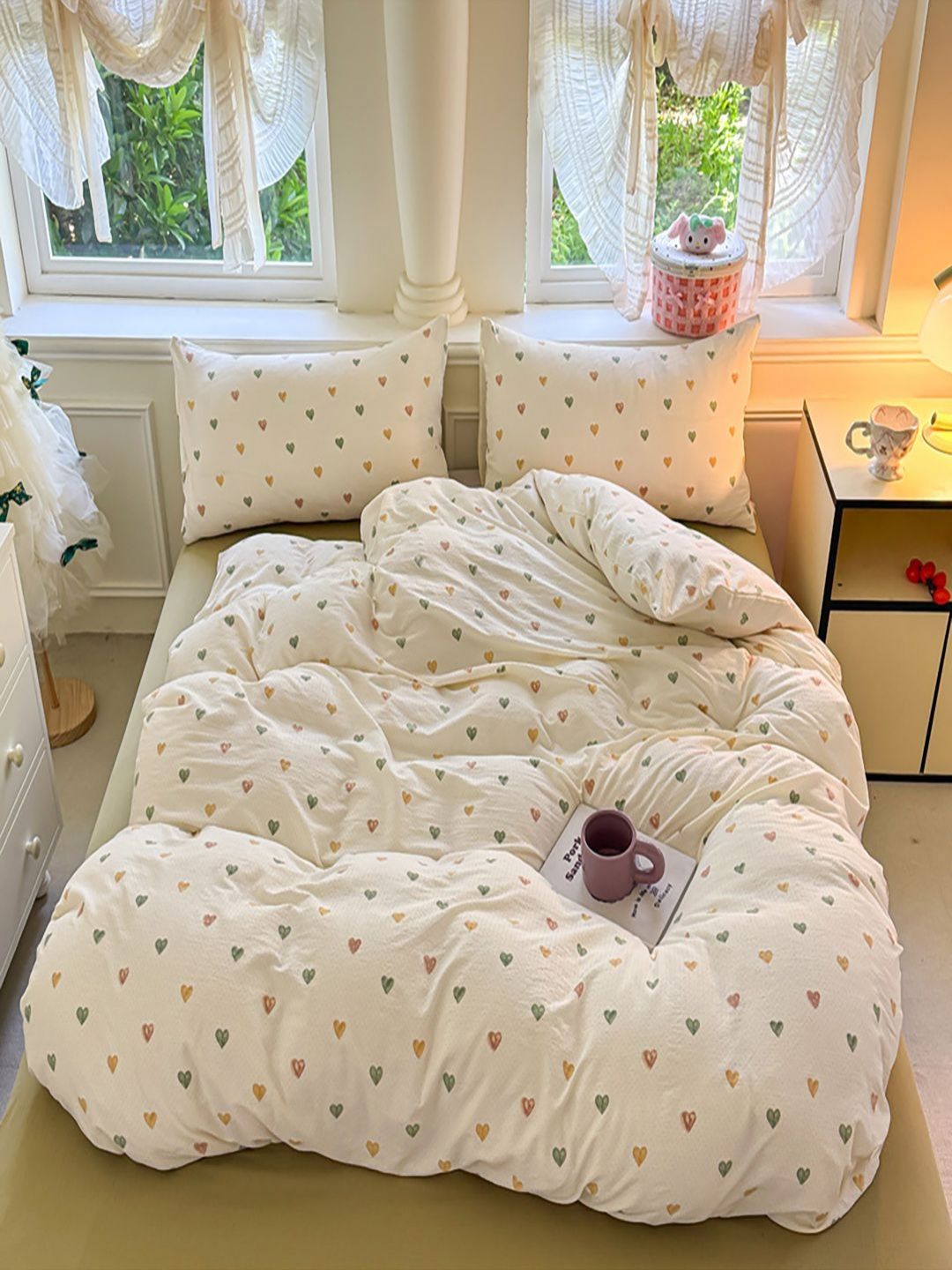 JC HOME Green & White 4 Pieces Printed Double King Bedding Set-picture-19