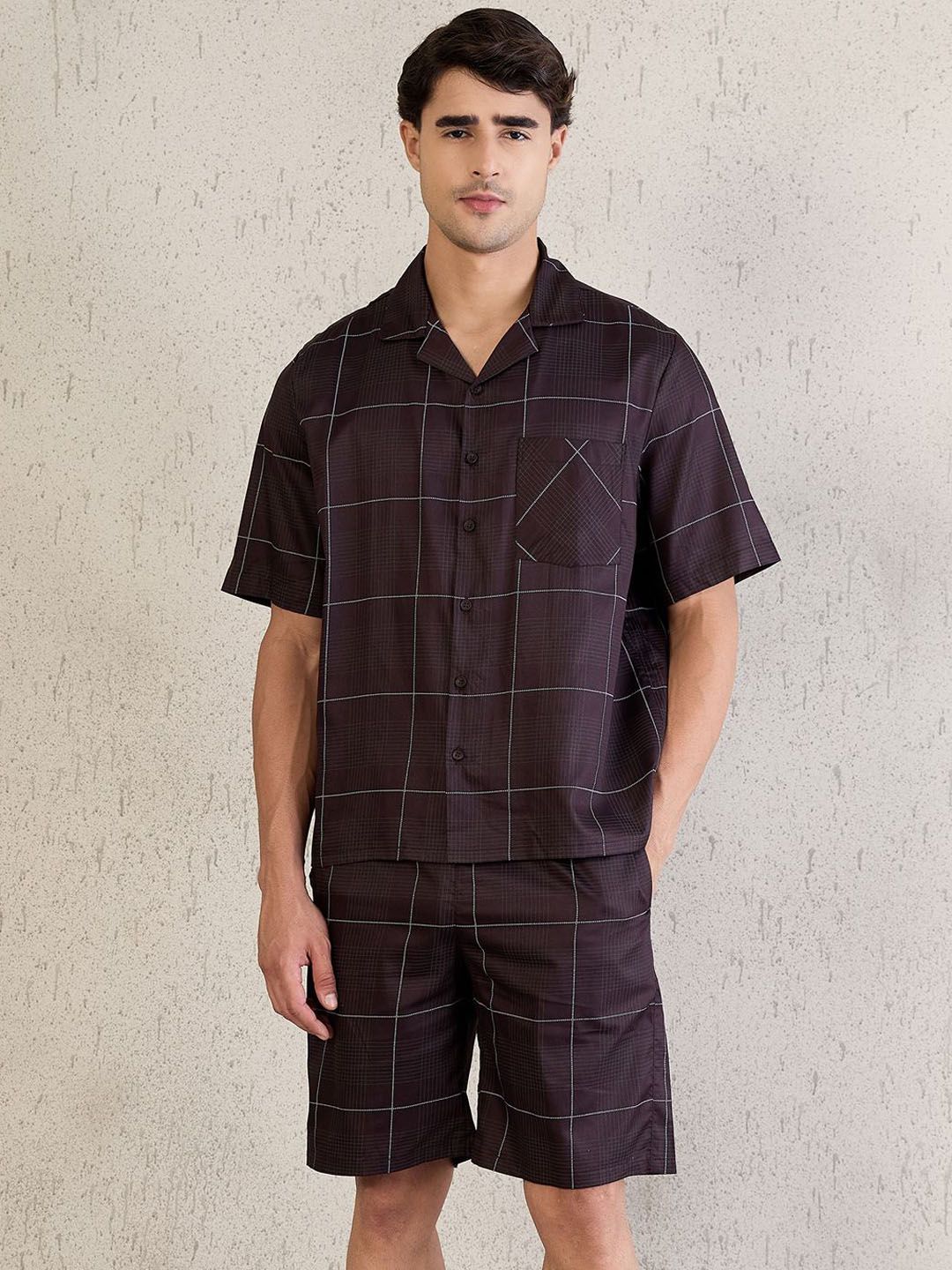 Sweet Dreams Men Printed Shirt Collar Pure Cotton Night Suits-picture-40