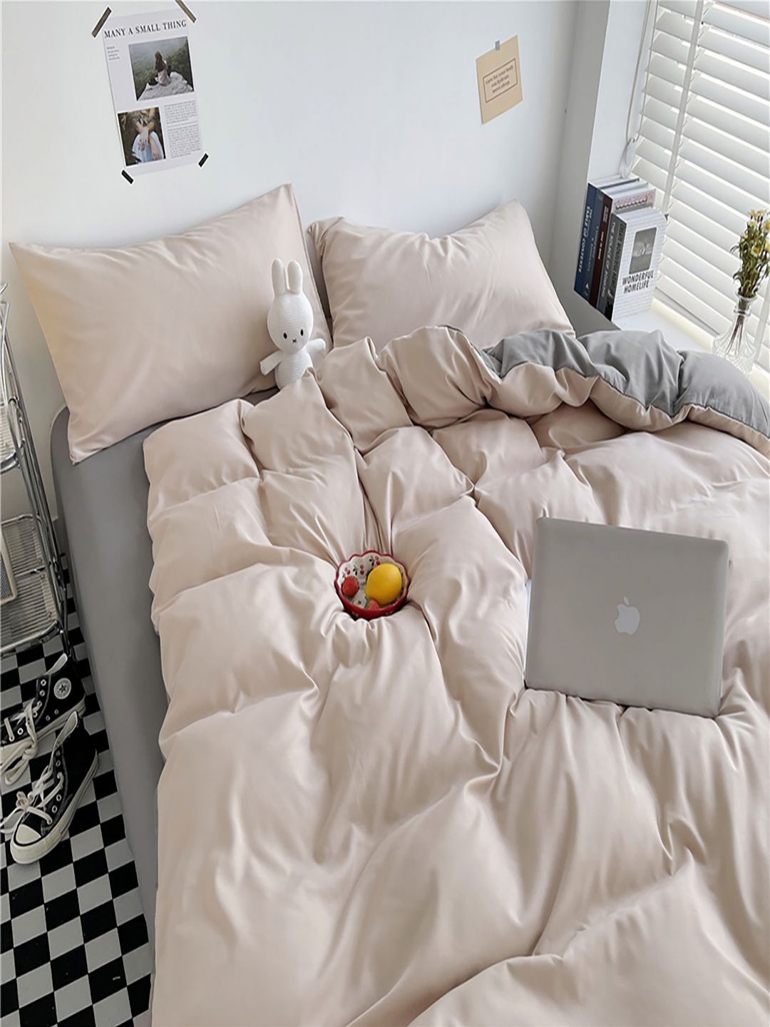 JC HOME Grey & Cream-Coloured Ac Room Double Queen Bedding Set-image-27