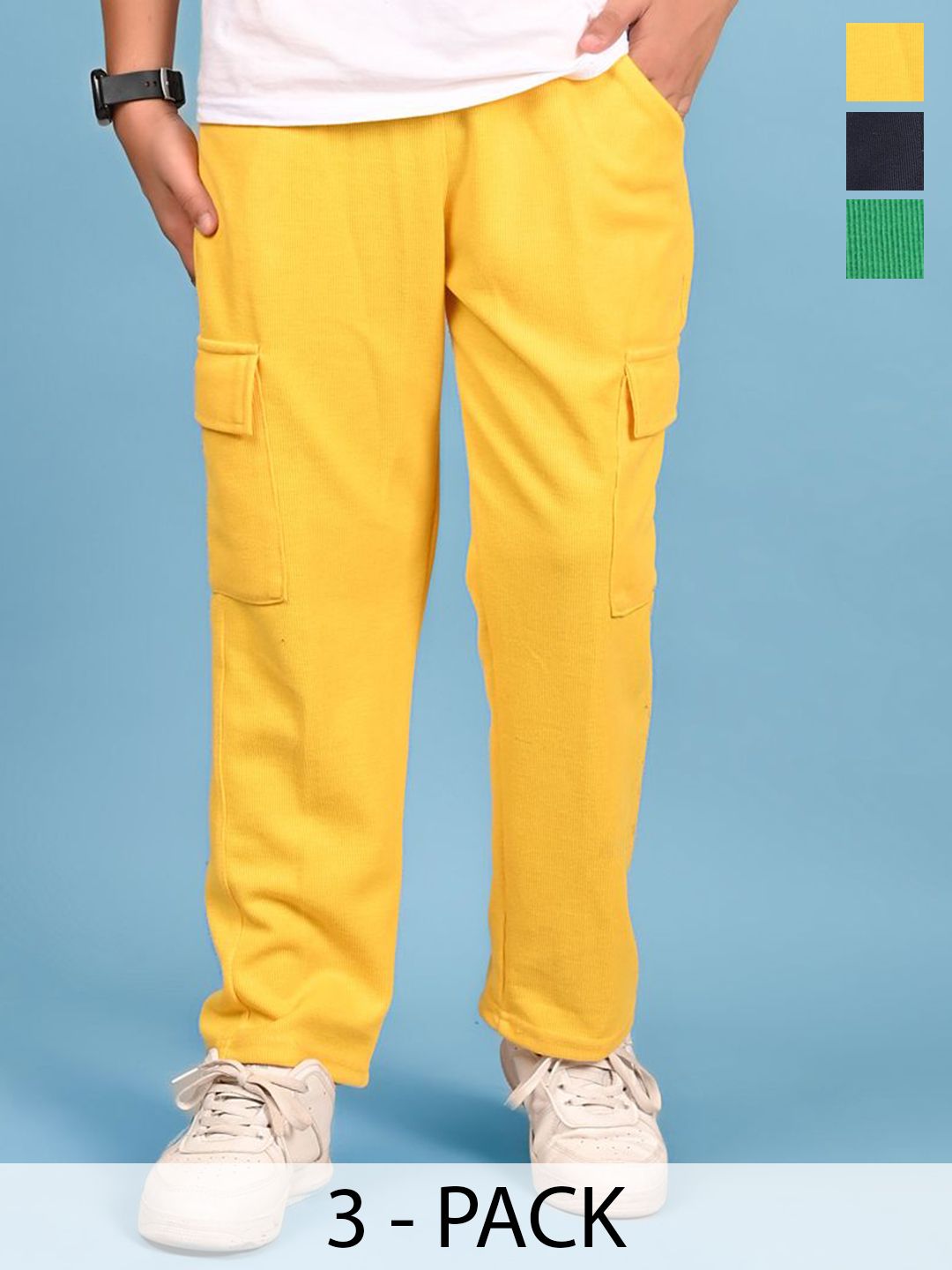 BAESD Boys Pack Of 3 Mid-Rise Regular Cargo Trousers-picture-43