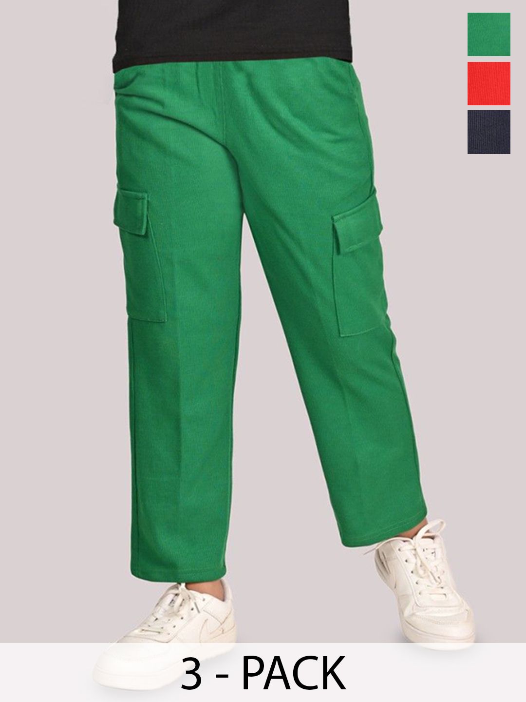 BAESD Boys Pack Of 3 Mid-Rise Regular Cargo Trousers-picture-24