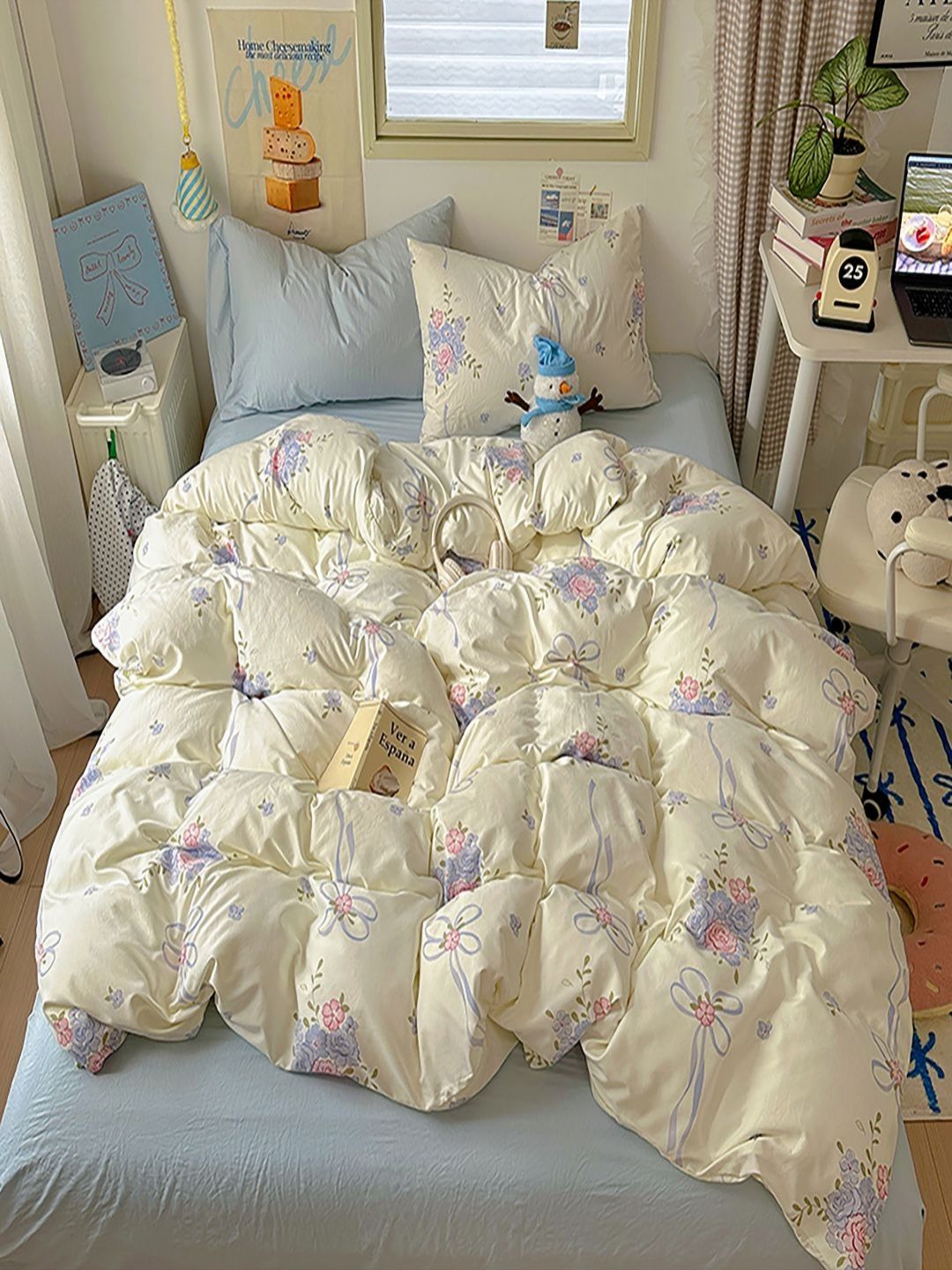 JC HOME Blue & Cream Floral Printed AC Room Double Queen Bedding Set-picture-56