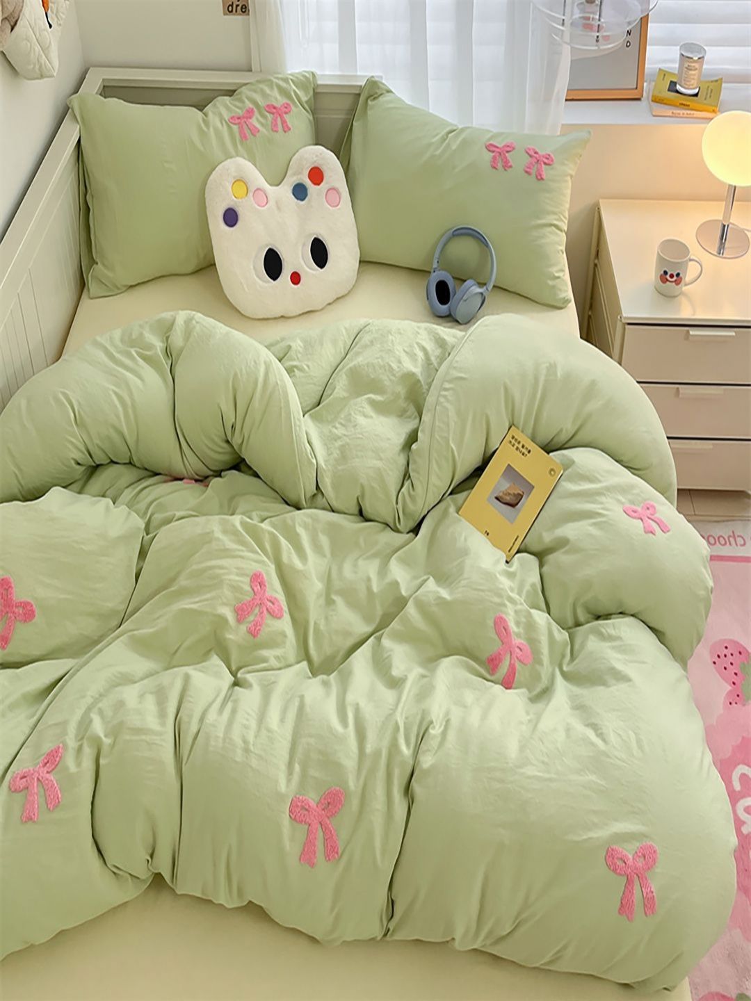 JC HOME Beige & Green 4 Pieces Printed Double King Bedding Set-picture-22