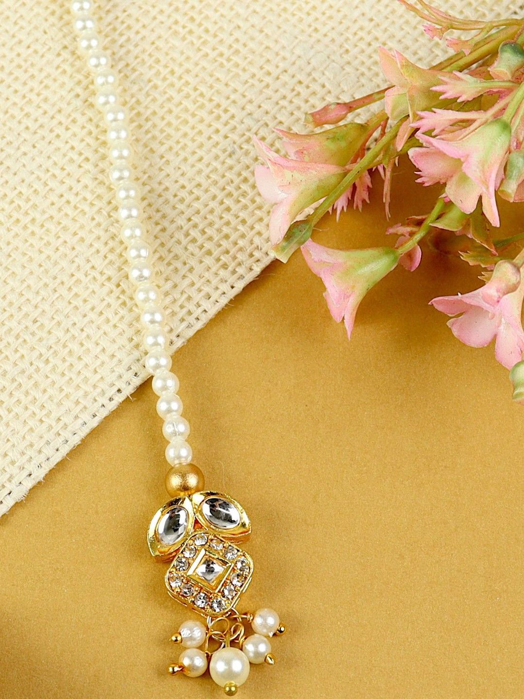 Asthetika Kids Girls Gold-Plated Kundan Studded Maang Tikka Head Jewellery-picture-24