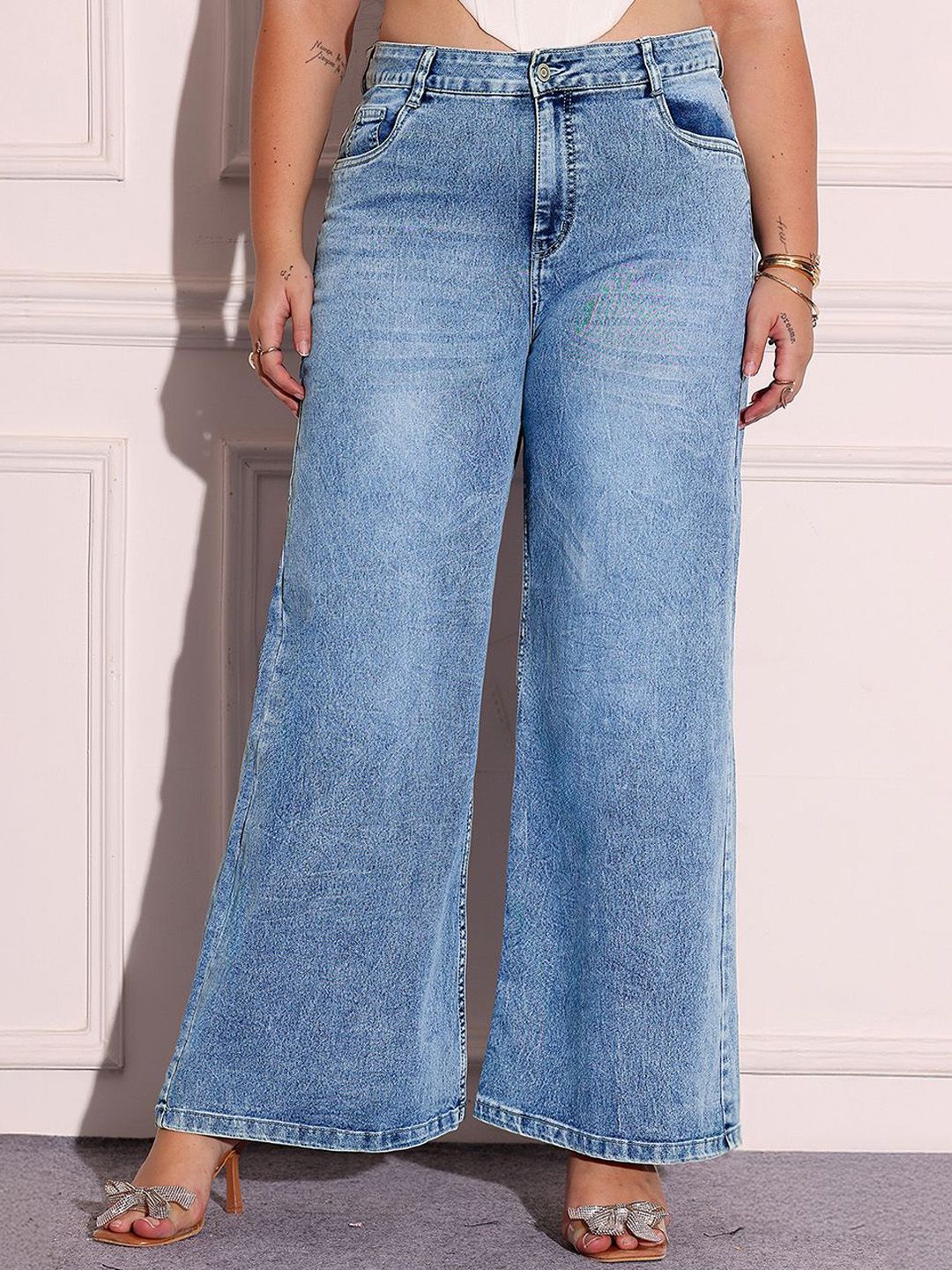 Miss Chase A+ Women Wide Leg High-Rise Light Fade Stretchable Jeans-image-31