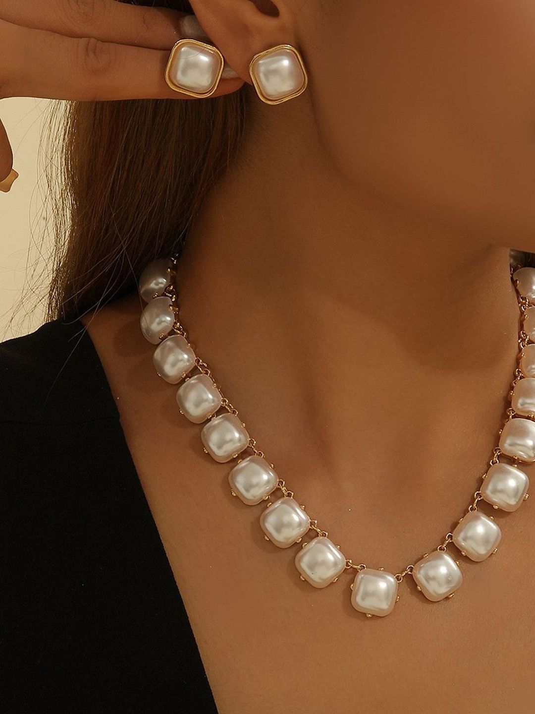 Shining Diva Fashion Gold-Plated Pearls Beaded Jewellery Set-picture-30