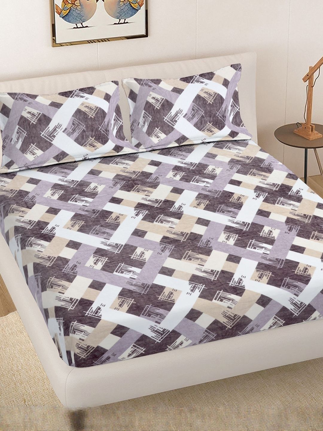 Myntra Elegant Homes Multicoloured Geometric 300 TC King Bedsheet with 2 Pillow Covers-picture-50