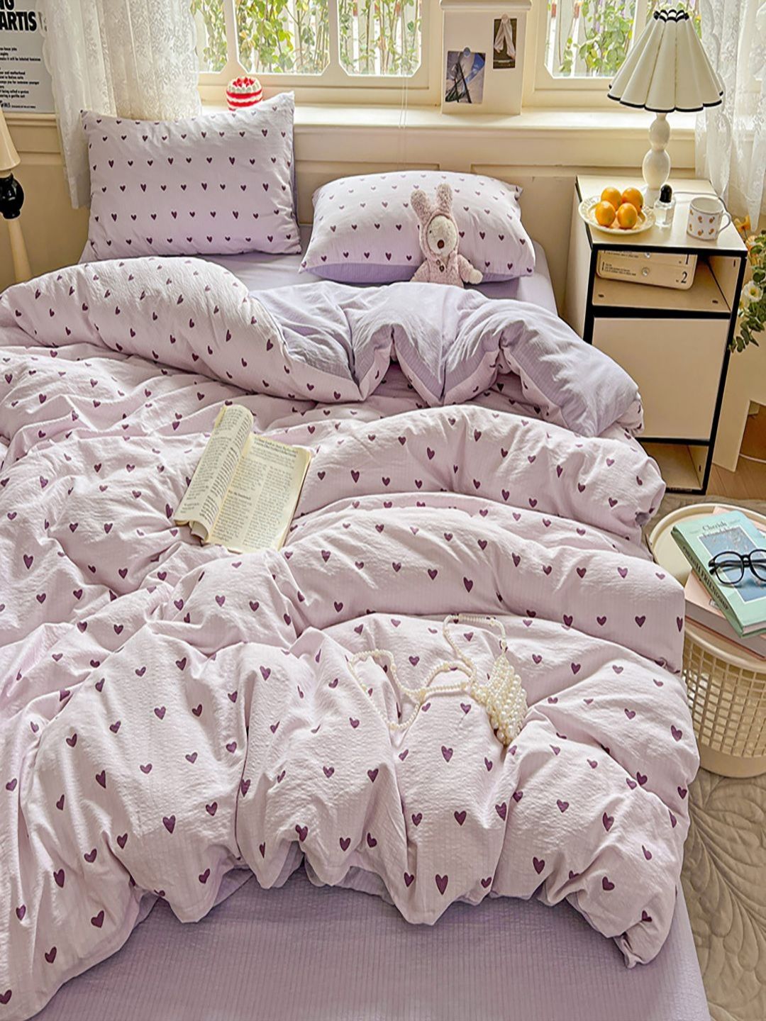 JC HOME Purple & White Quirky Printed AC Room Single Bedding Set-picture-43