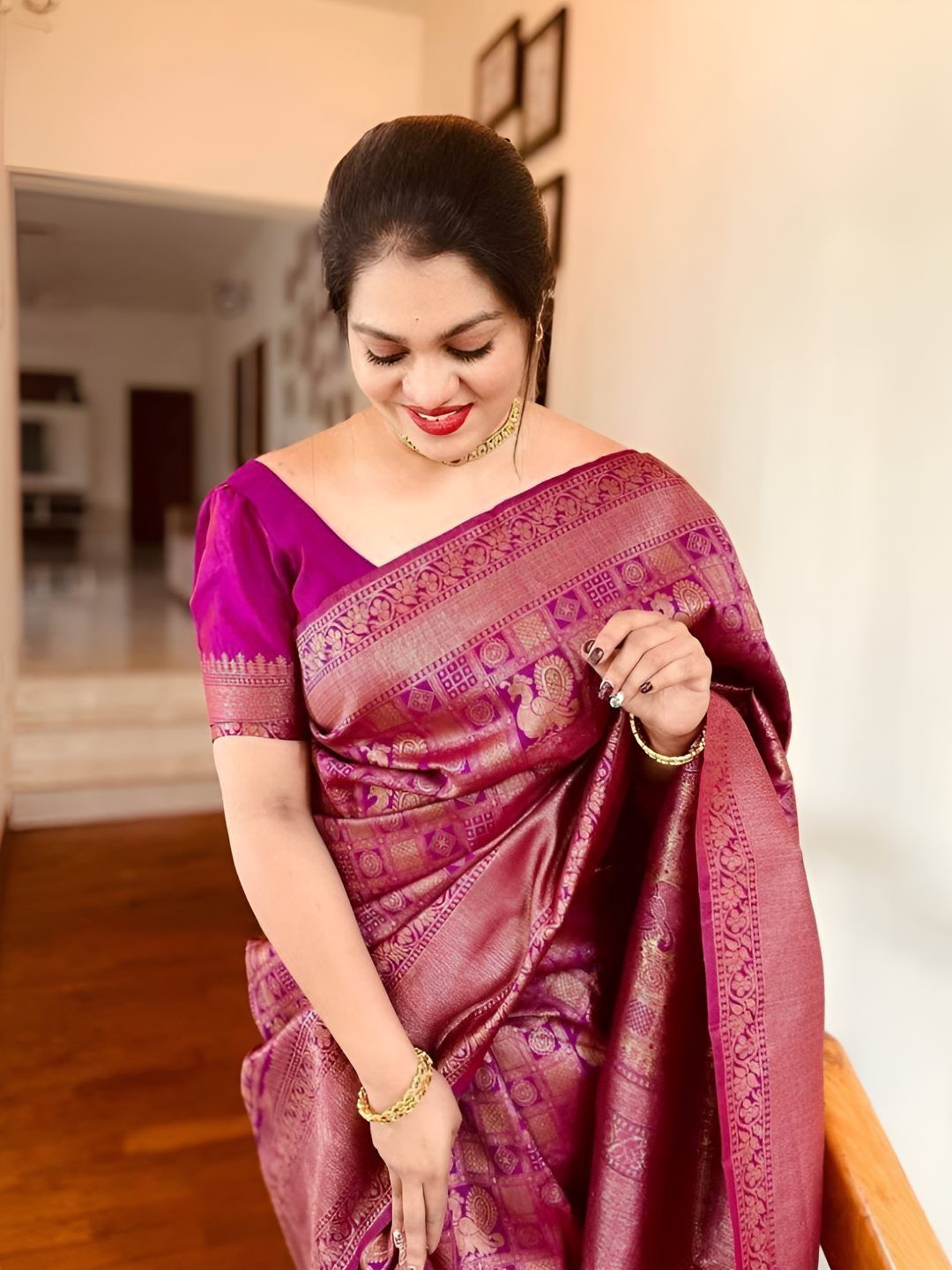 SWEETPEL Woven Design Zari Kanjivaram Banarasi Saree With Unstiched Blouse Piece-picture-17