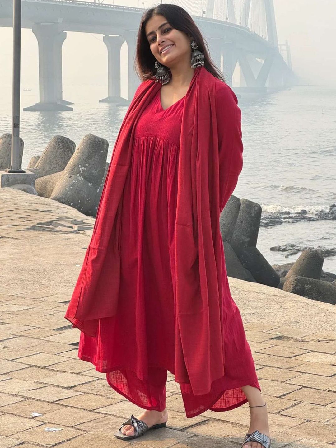 GoSriKi Women Solid A-Line Kurta with Palazzo & Dupatta-picture-14