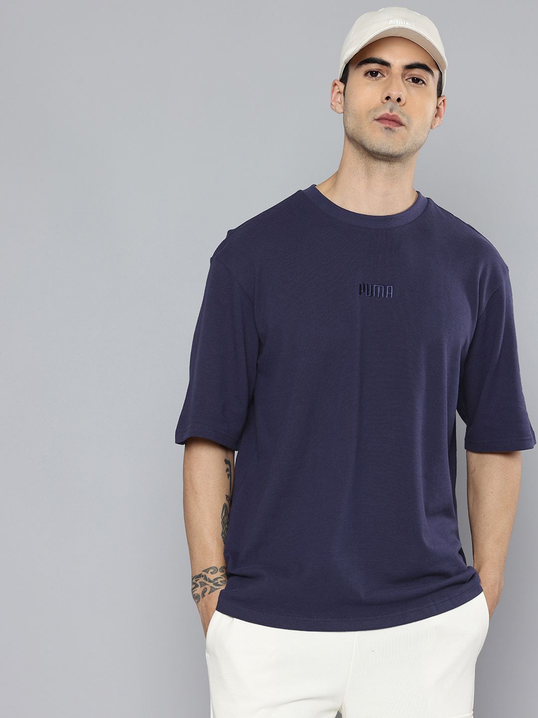 Puma Essential Elevated Oversized Brand Logo Embroidered Pure Cotton T-shirt-picture-48