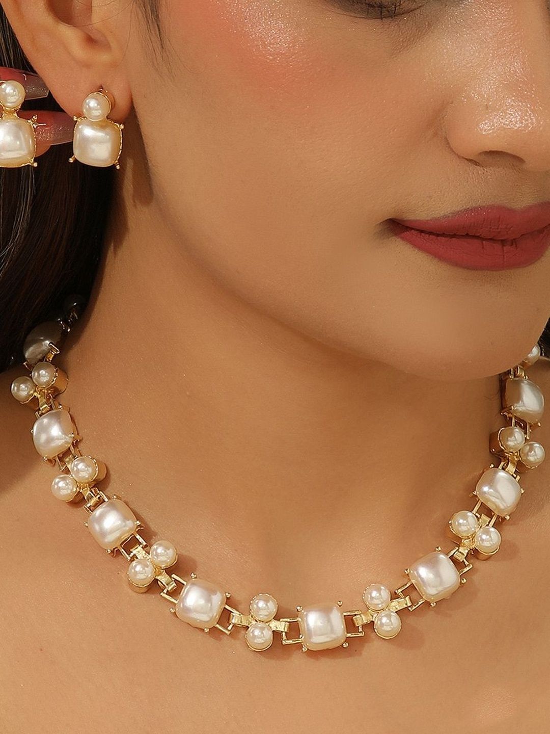 Shining Diva Fashion Gold-Plated Pearls Beaded Jewellery Set-picture-37