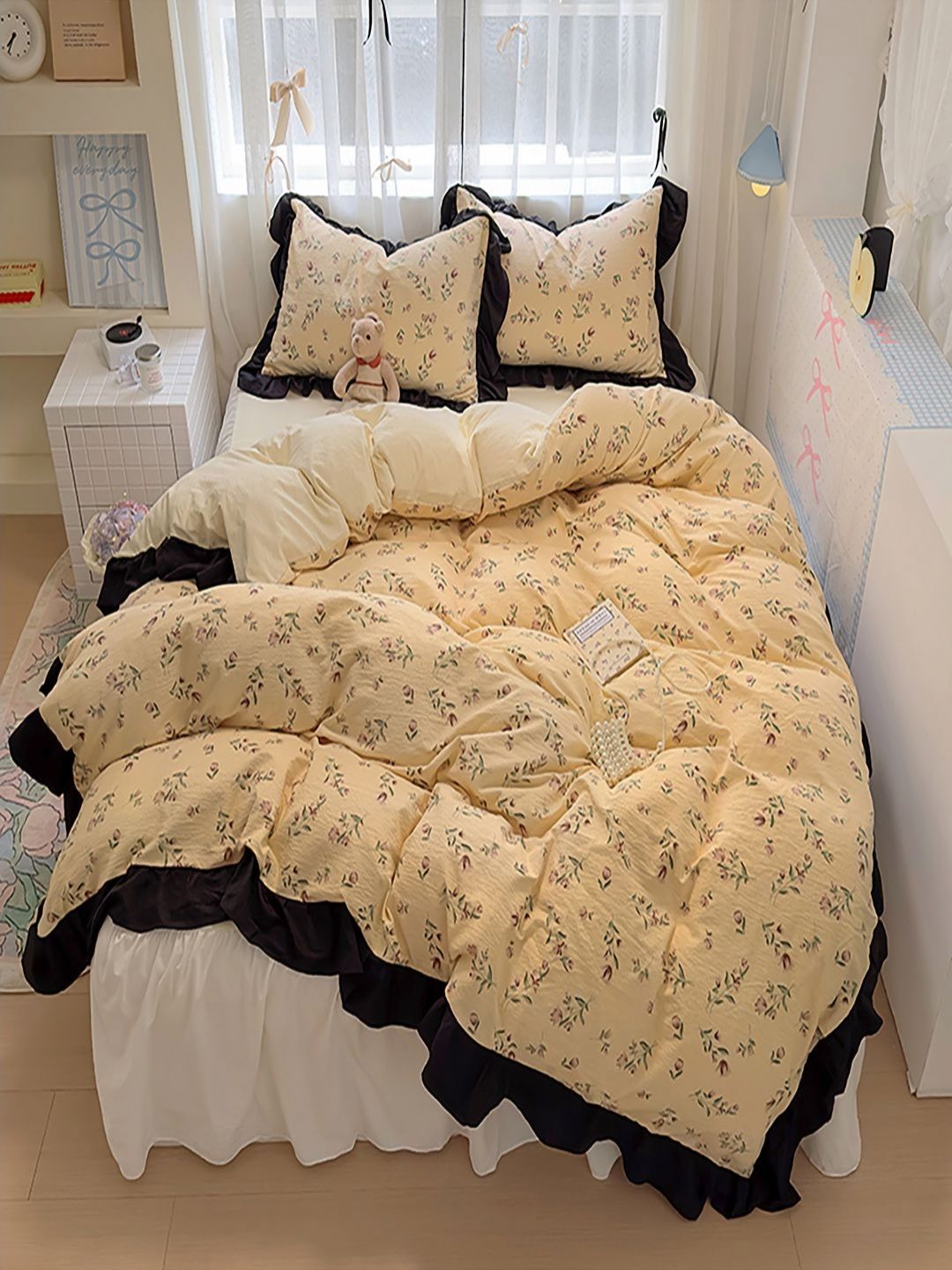 JC HOME Beige & Cream Printed 4 Pieces Double King Bedding Set-image-25