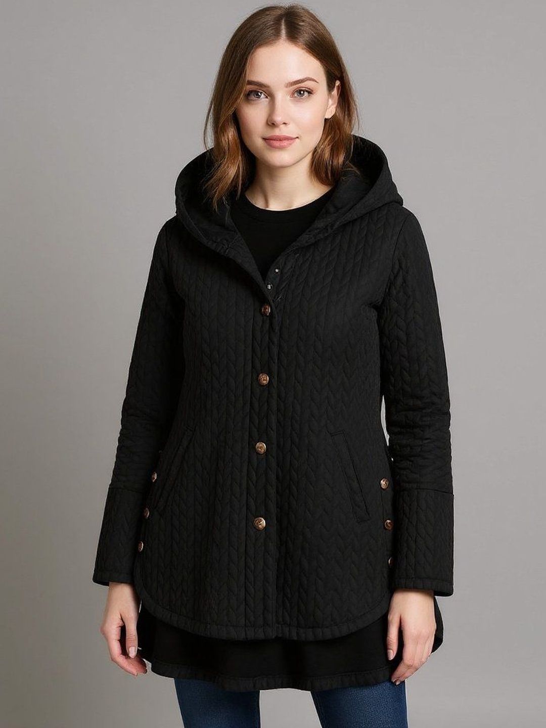 HERE&NOW Women Longline Winter Wear Jackets-picture-36