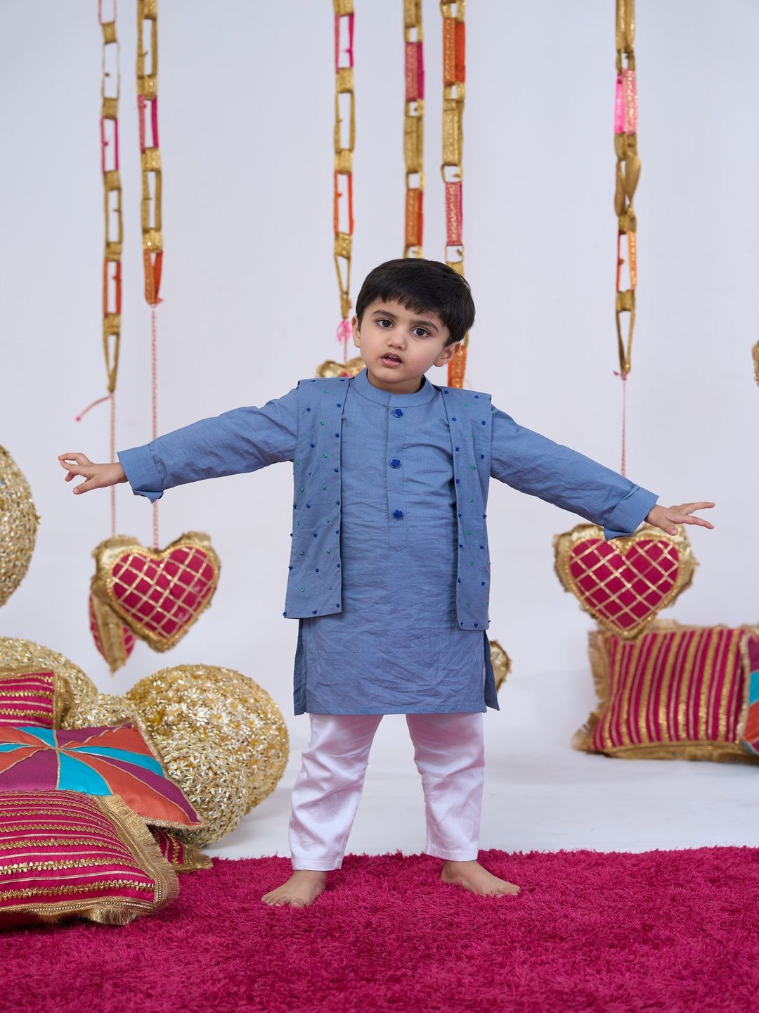 Vivedkids Boys Pure Cotton Kurta with Trousers-image-12