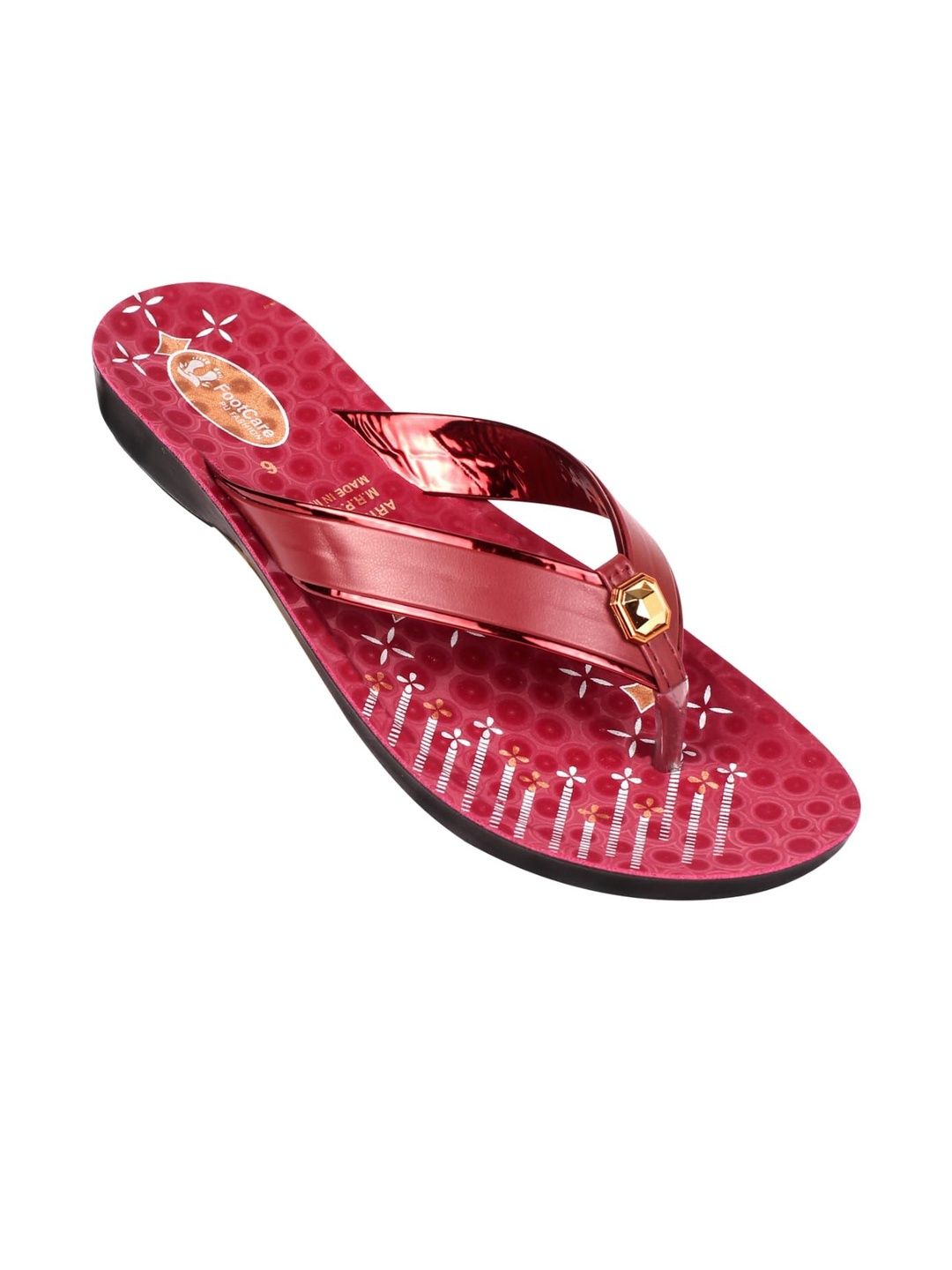 FOOT CARE Women Maroon Printed Open Toe Flats-picture-31